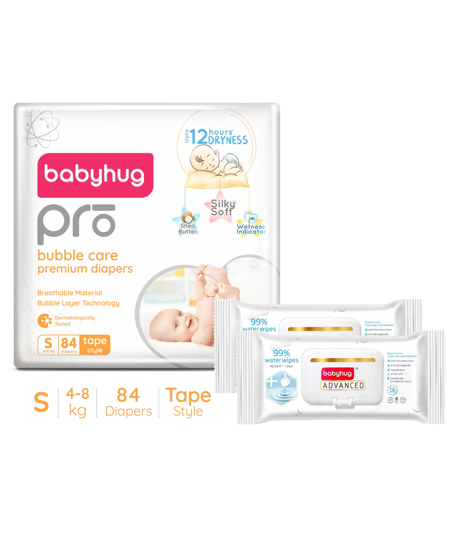 Babyhug Pro Bubble care premium Tape Style Diaper Small - 84 Pieces & Babyhug Advanced 99 Water Wipes - 72 pieces -(Pack of 2)-image-41