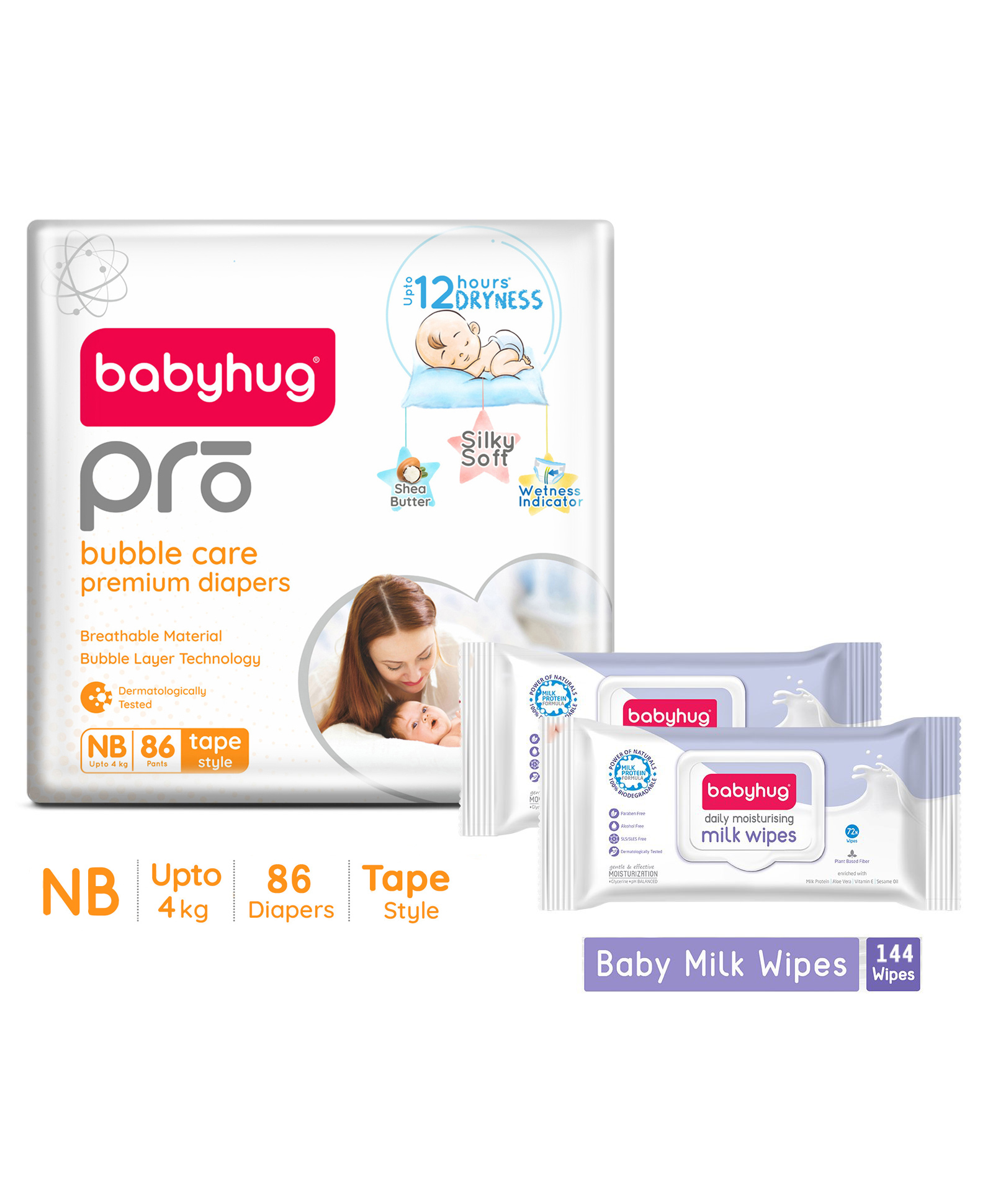 Babyhug Pro Bubble care premium Tape Style Diaper New Born - 86 Pieces & Babyhug Daily Moisturising Milk Wipes - 72 Pieces -(Pack of 2)-image-20