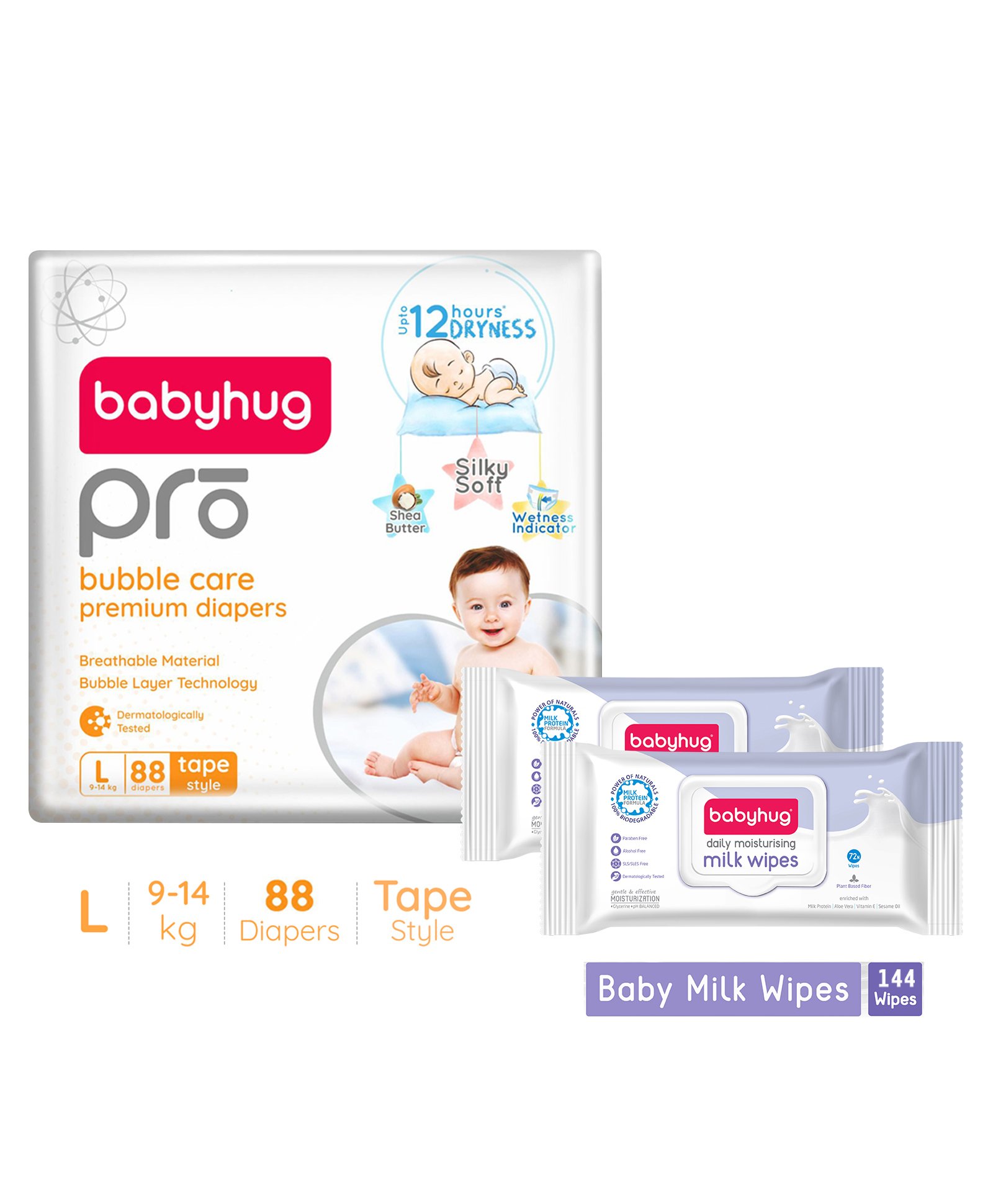 Babyhug Pro Bubble care premium Tape Style Diaper Large - 88 Pieces & Babyhug Daily Moisturising Milk Wipes - 72 Pieces -(Pack of 2)-image-23