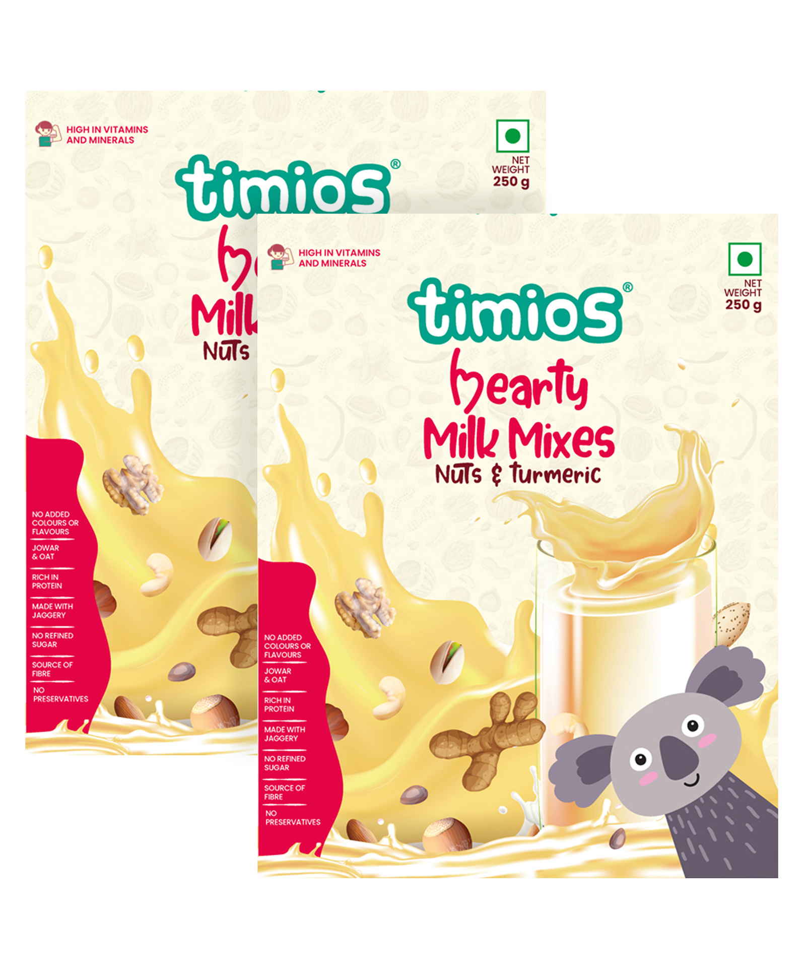 Timios High Protein Nuts & Turmeric Swirl Milk Mix - 250 gm-Pack of 2-image-2