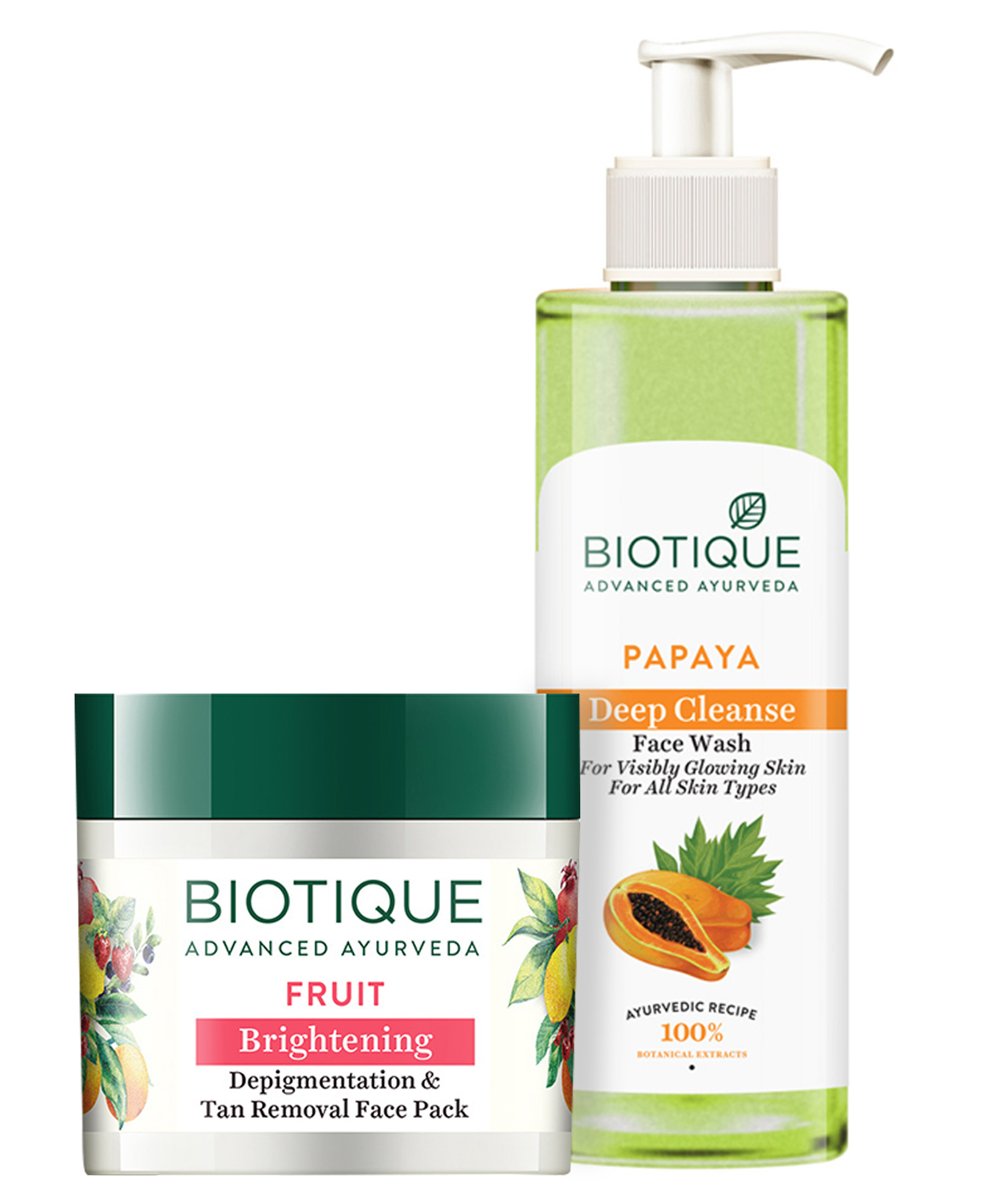 Biotique Papaya Deep Cleanse Face Wash With FRUIT Brightening Depigmentation & Tan Removal Face Pack (200 ml & 75 gm)