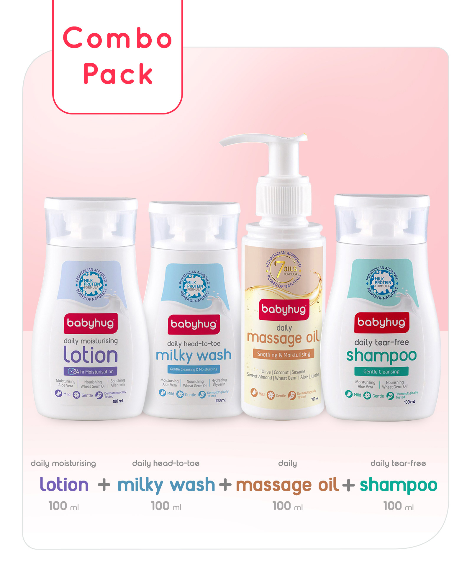 Babyhug Daily Massage Oil,Wash,Shampoo,Lotion - 100 ml Combo (Pack of 4)-image-14