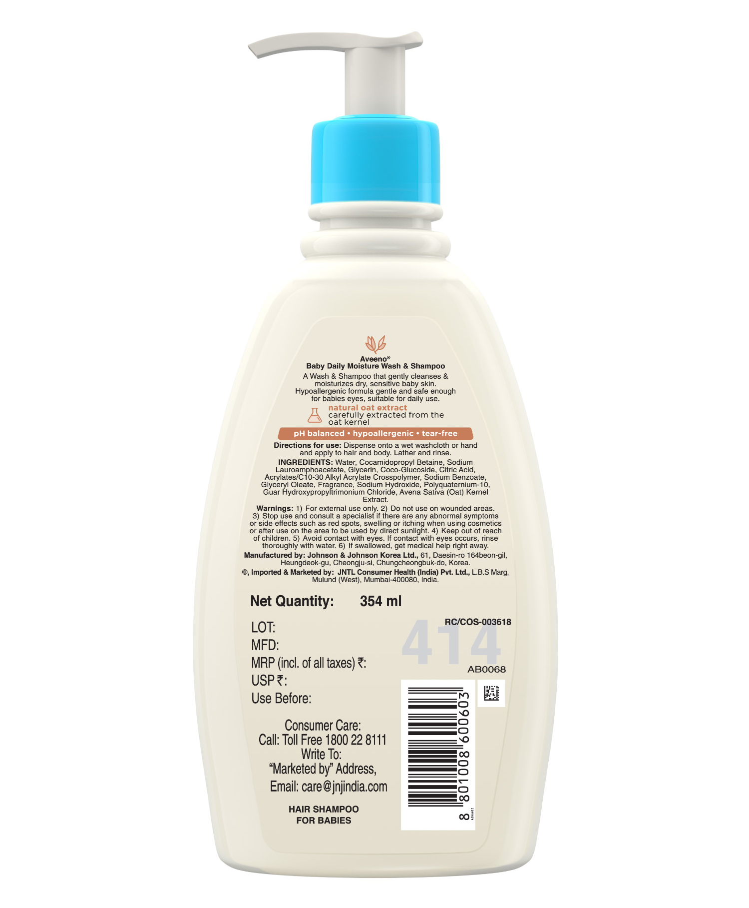 Buy Aveeno Baby Daily Moisturising Bath 354 ml (Pack of 3) Online