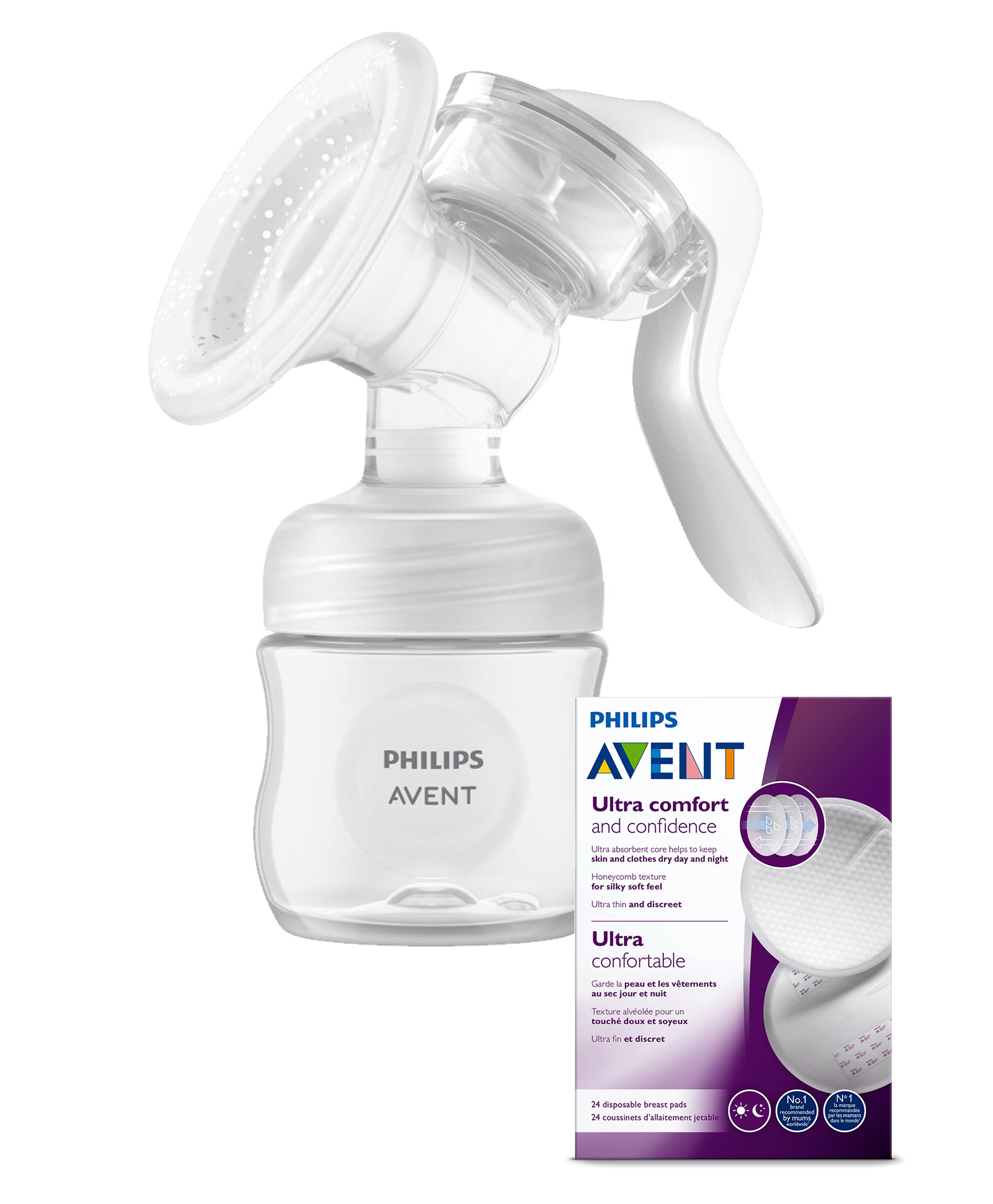 Avent Disposable Breast Pads Daytime- Pack of 24 & Manual Breast Pump - White image 1