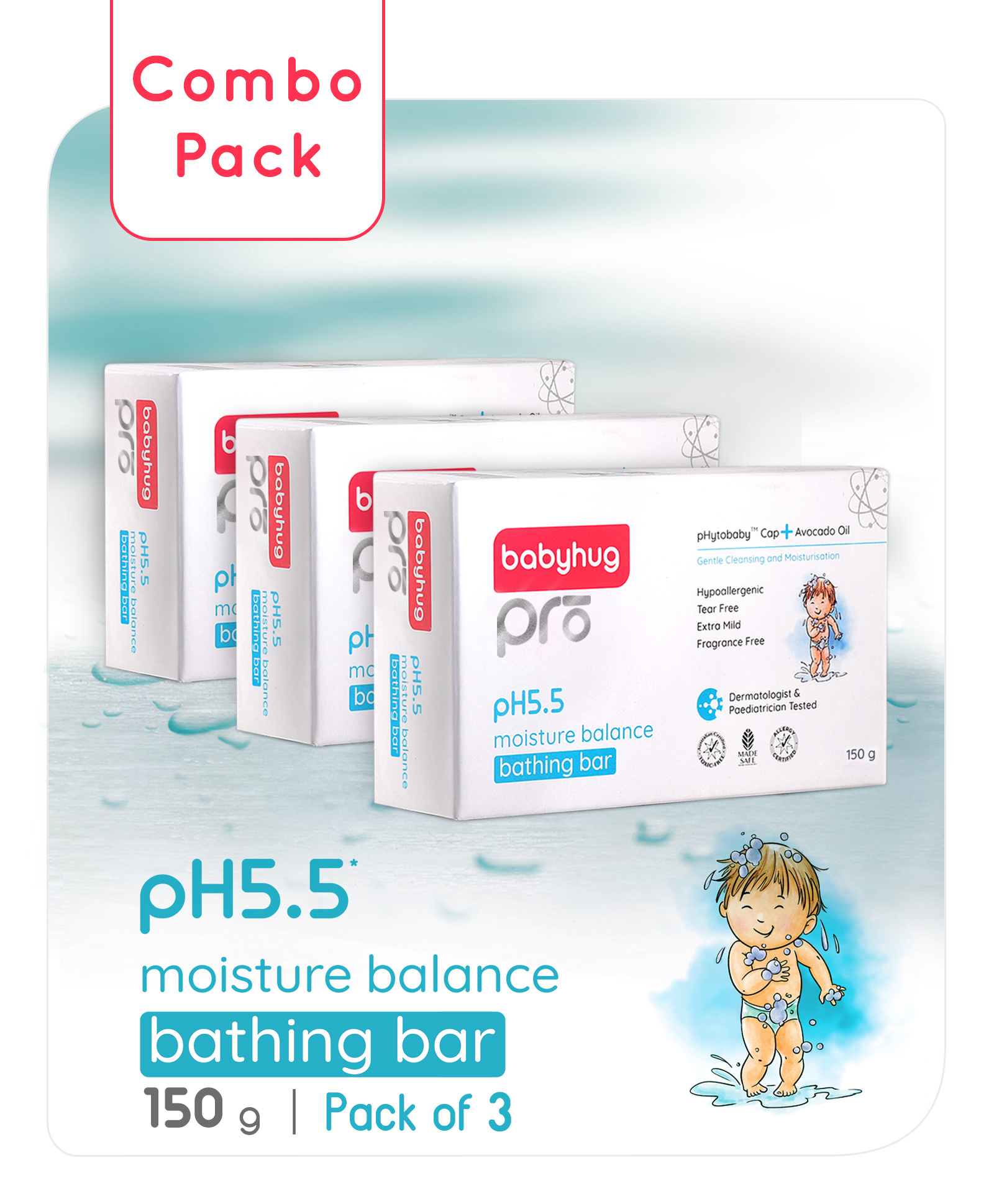 Babyhug Pro pH 55 Moisture Balance Bathing Bar - 150 gm - Pack of 3-image-7