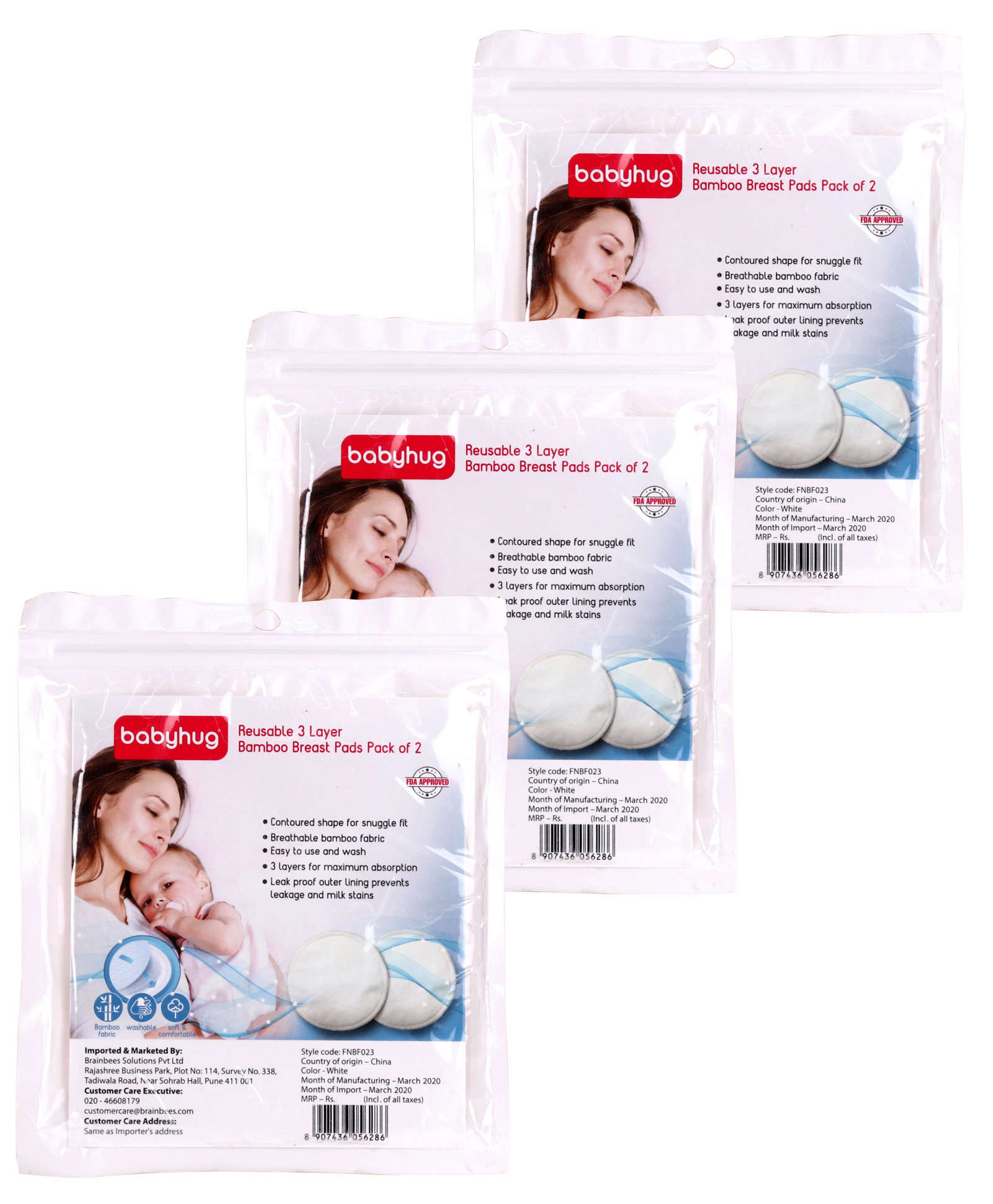 Babyhug Reusable 3 Layer Bamboo Breast Pads - Pack of 2 Combo image 1