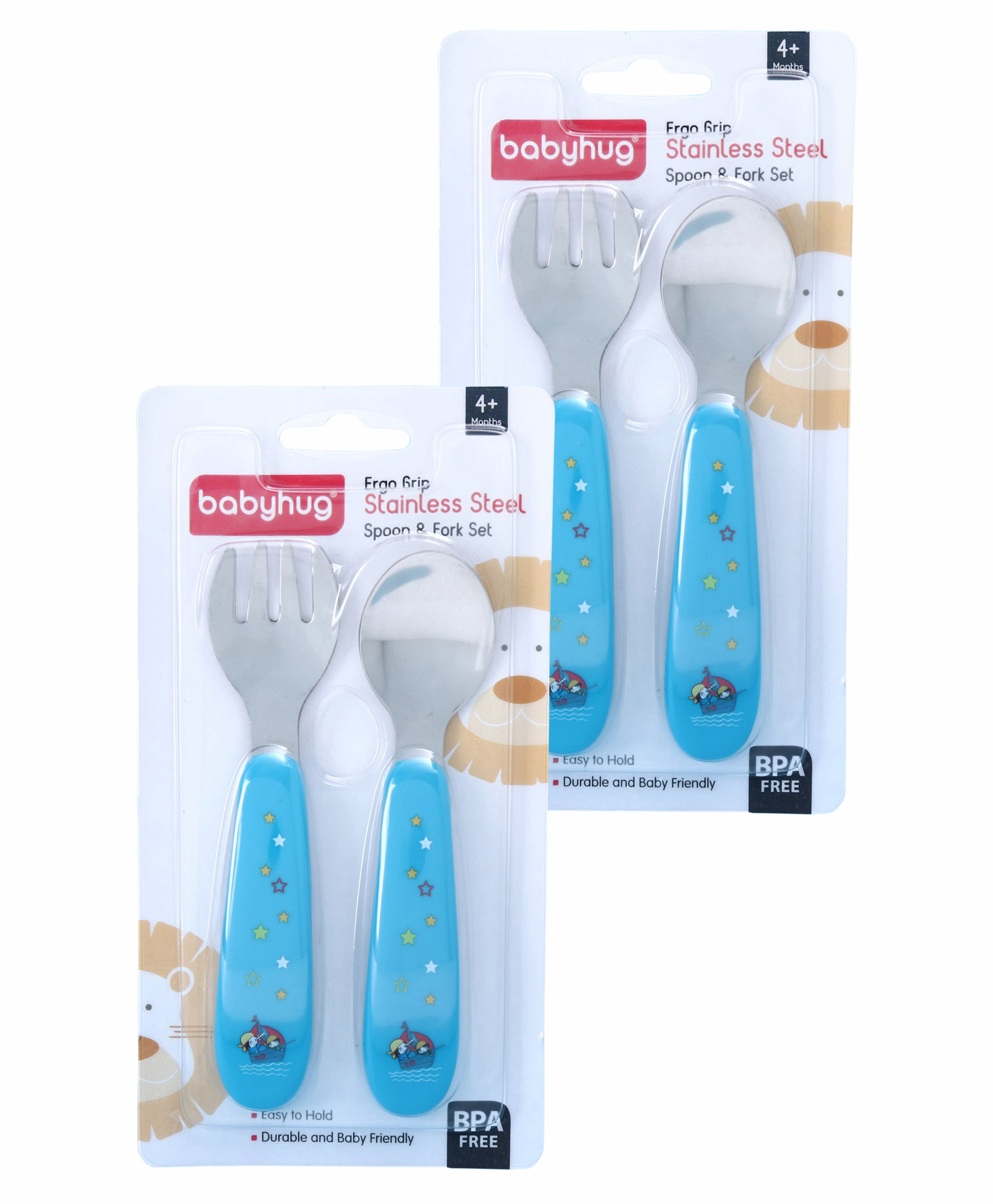 Babyhug Ergo Grip Stainless Steel Spoon & Fork Set - Blue pack of 2-image-13