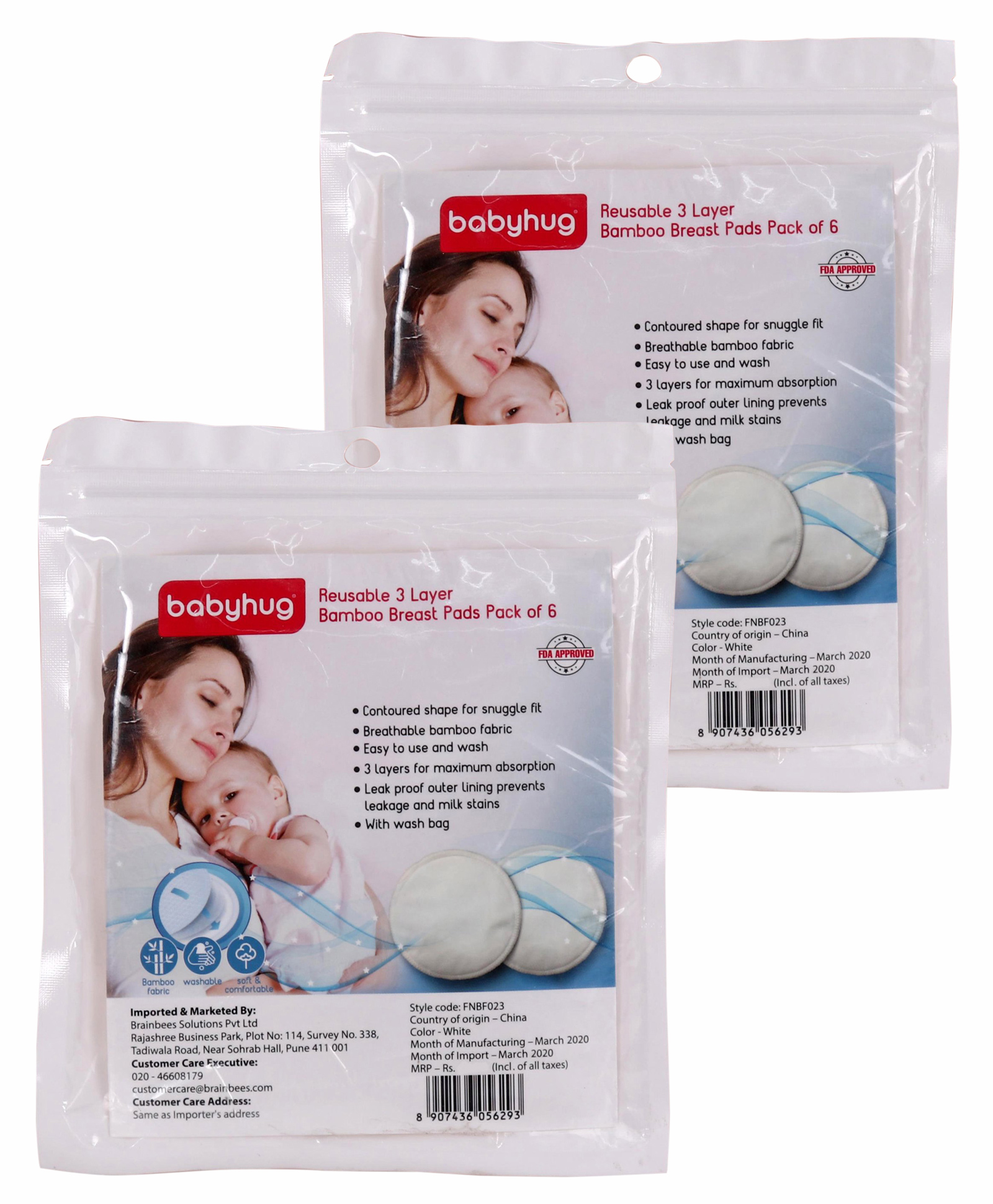 Babyhug Reusable 3 Layer Bamboo Breast Pads - Pack of 6 Combo image 1