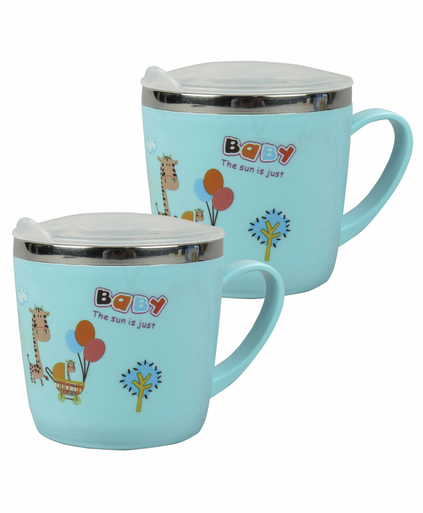 fab n funky Mug with Lid Giraffe Print Light Blue - 240 ml pack of 2 image 1