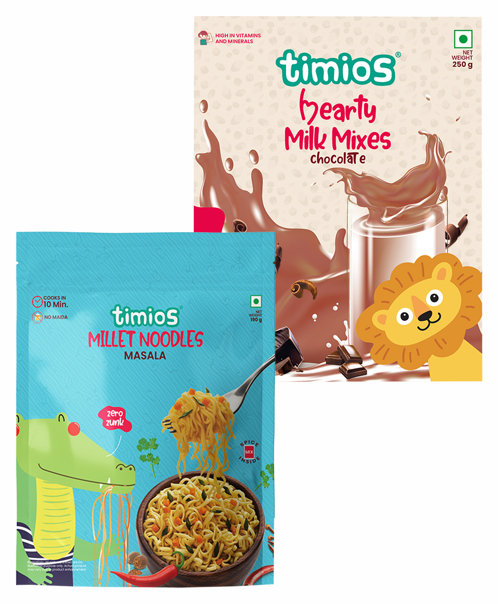 timios High Protein Chocolate Swirl Milk Mix - 250 g & timios Non Fried No Maida Millet Masala Flavoured Instant Noodles - 190 g-image-12