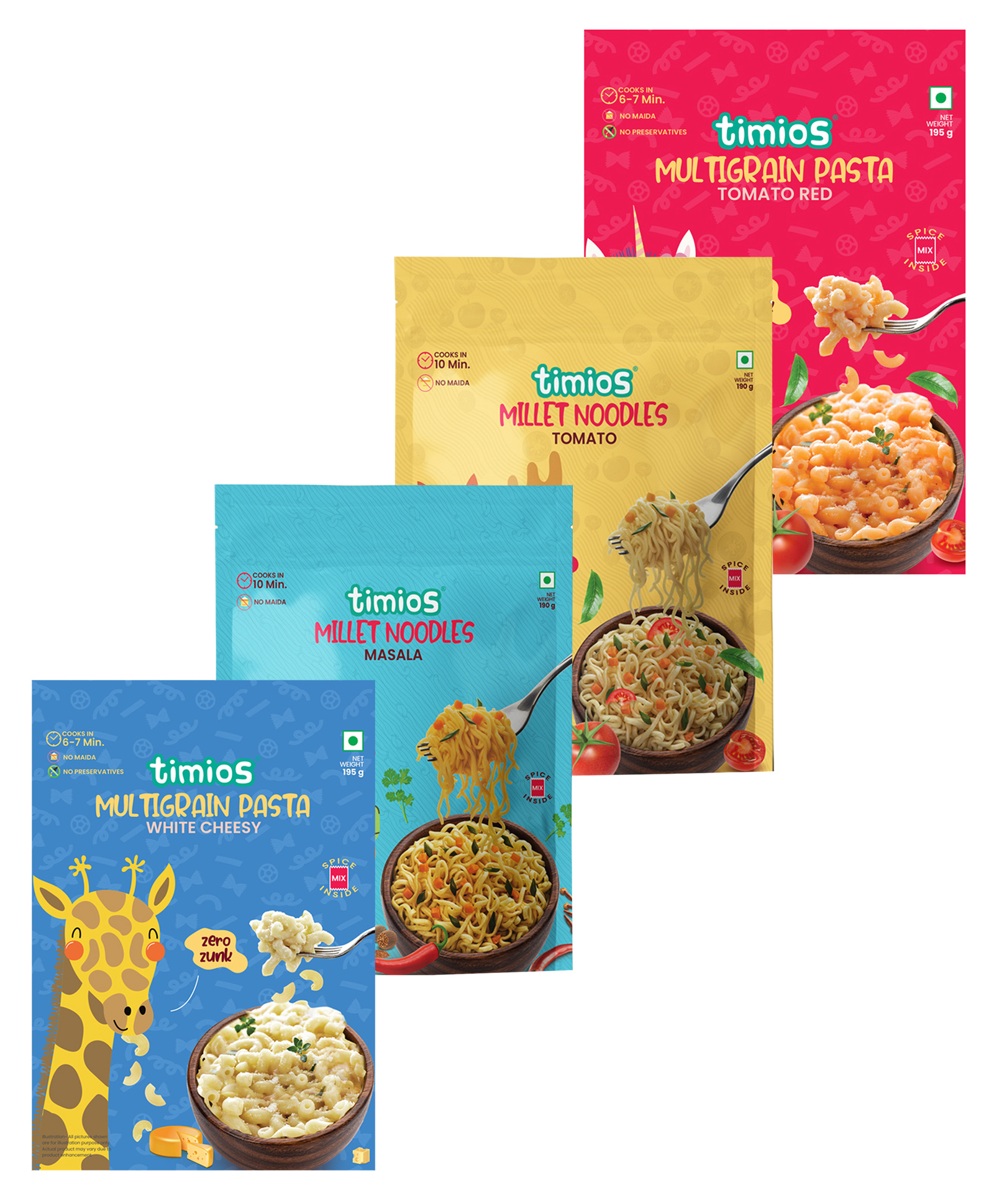 timios Healthy Instant White Cheesy Pasta - 195 gm & Tomato Red Pasta - 195 gm & Noodles Tomato Flavour-190g & Masala Flavored Instant Noodles-190g-image-20