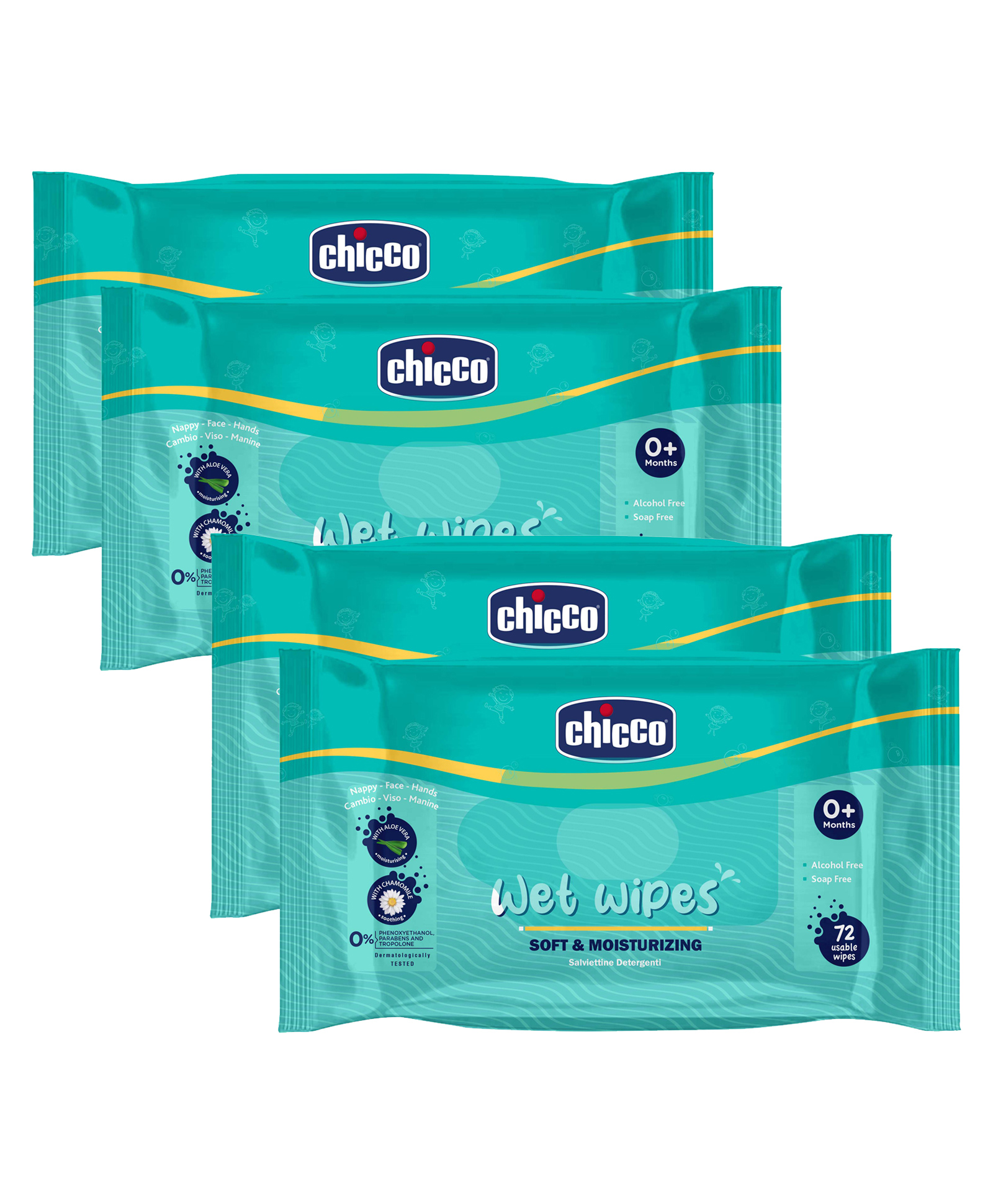 Chicco Soft & Moisturizing Wet Wipes - 72 (Pack of 4)