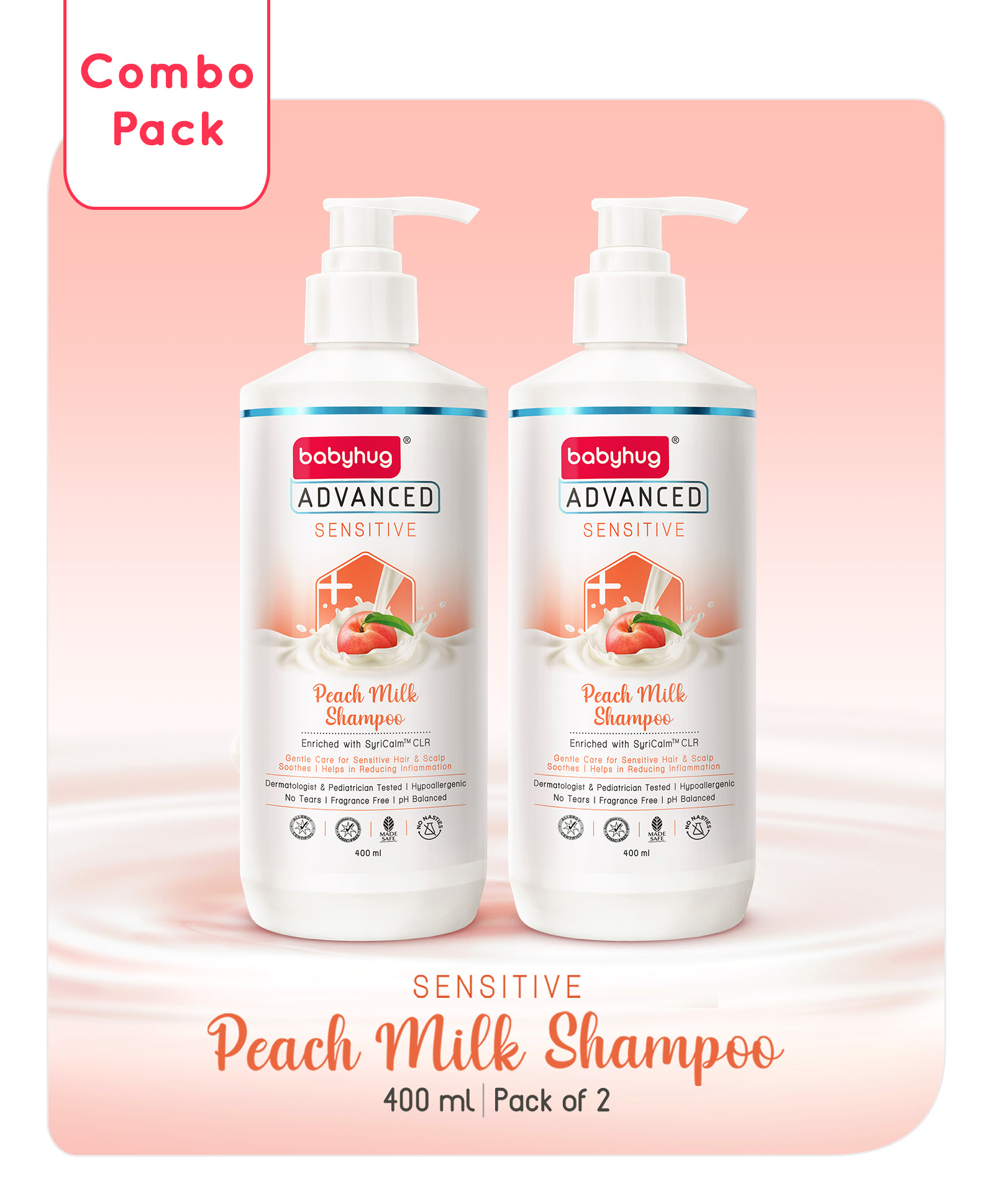Babyhug Advanced Sensitive Peach Milk Shampoo - 400ml (Pack of 2)-image-33