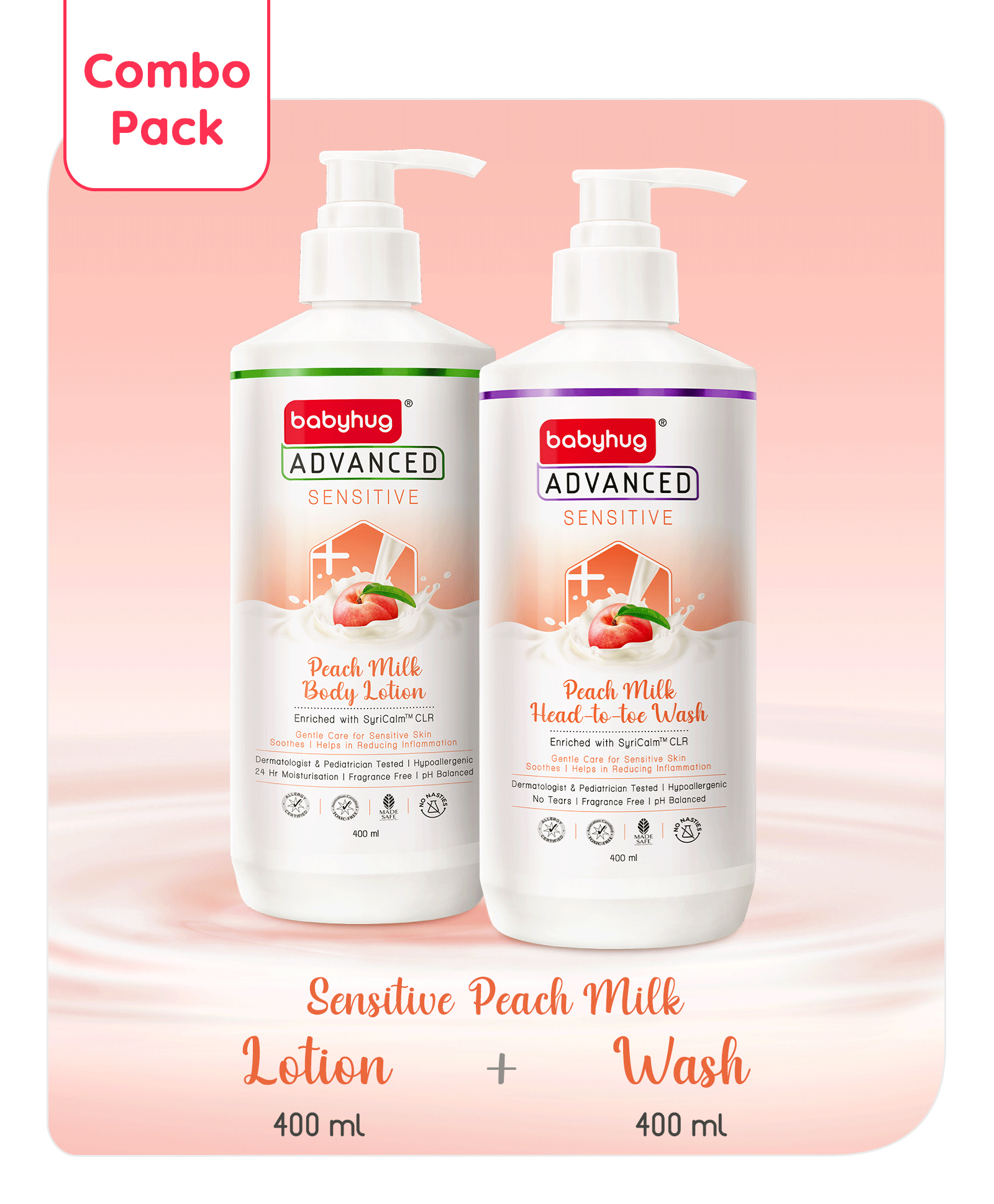 Babyhug Advanced Sensitive Peach Milk Combo of Baby Lotion - 400ml & Head-to-Toe Wash - 400ml-image-29