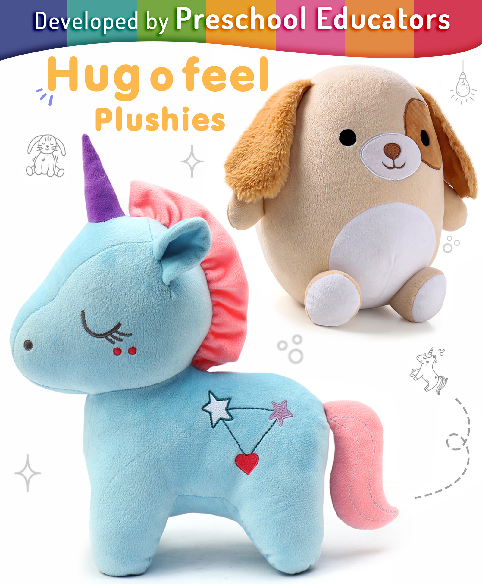 Hug O Feel Plush Toys Unicorn & Dog Combo