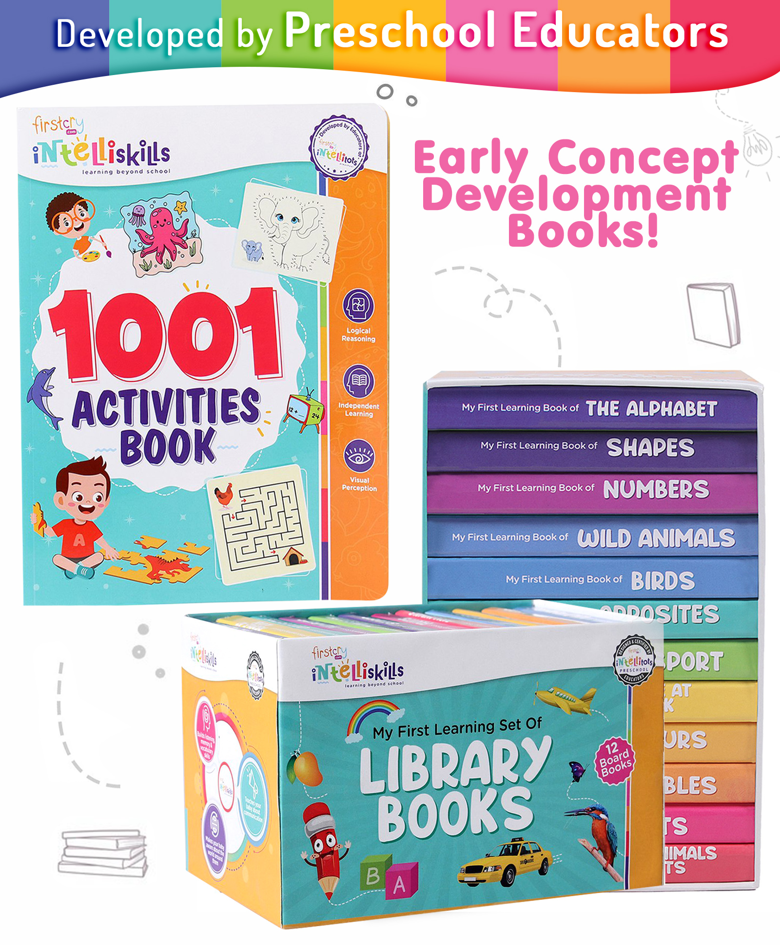 Intelliskills 1001 Activities Book & Set of 12 Library Books Combo image 1