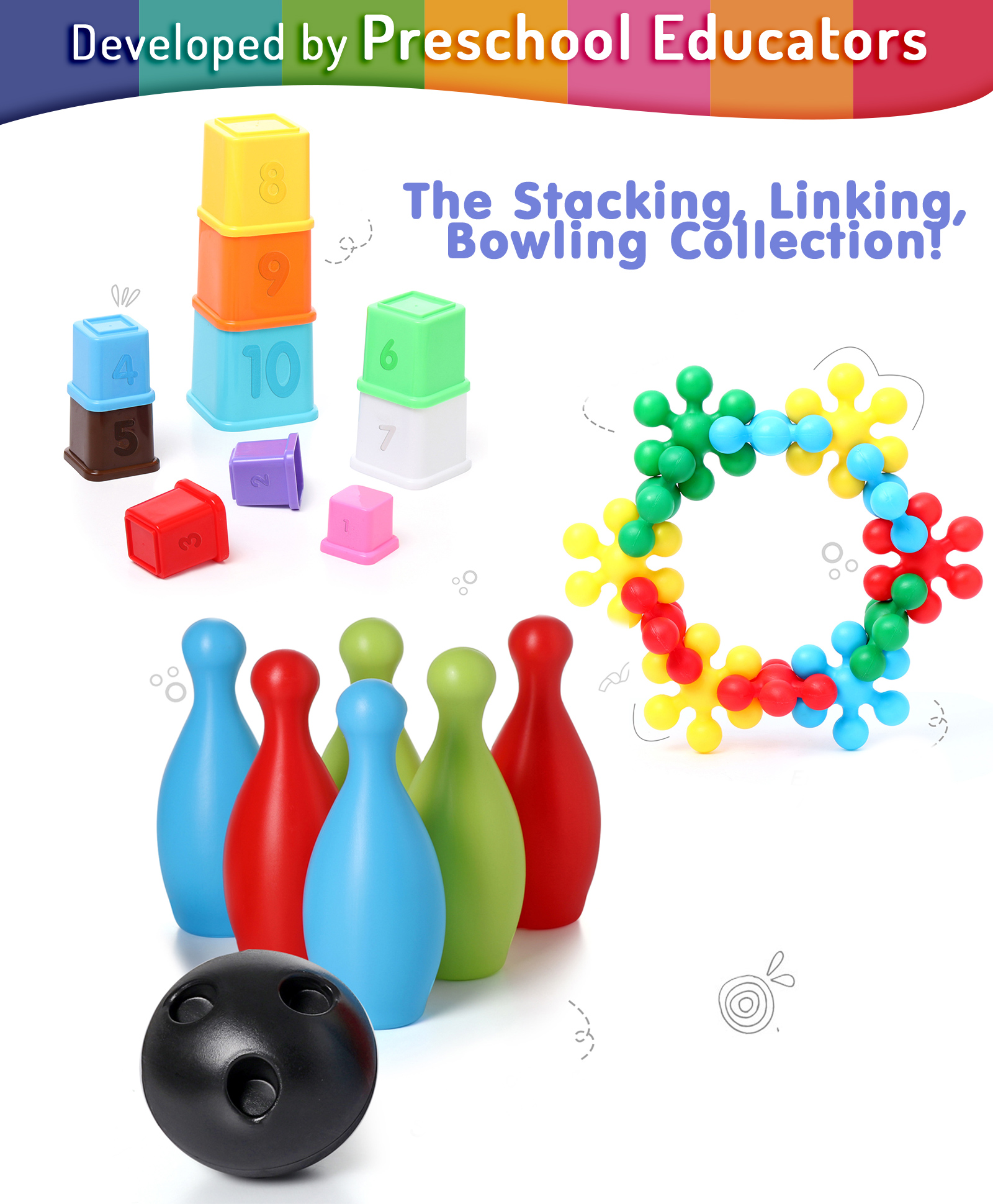 Intelliskills Stacking cubes Linking Star And Bowling set image 1