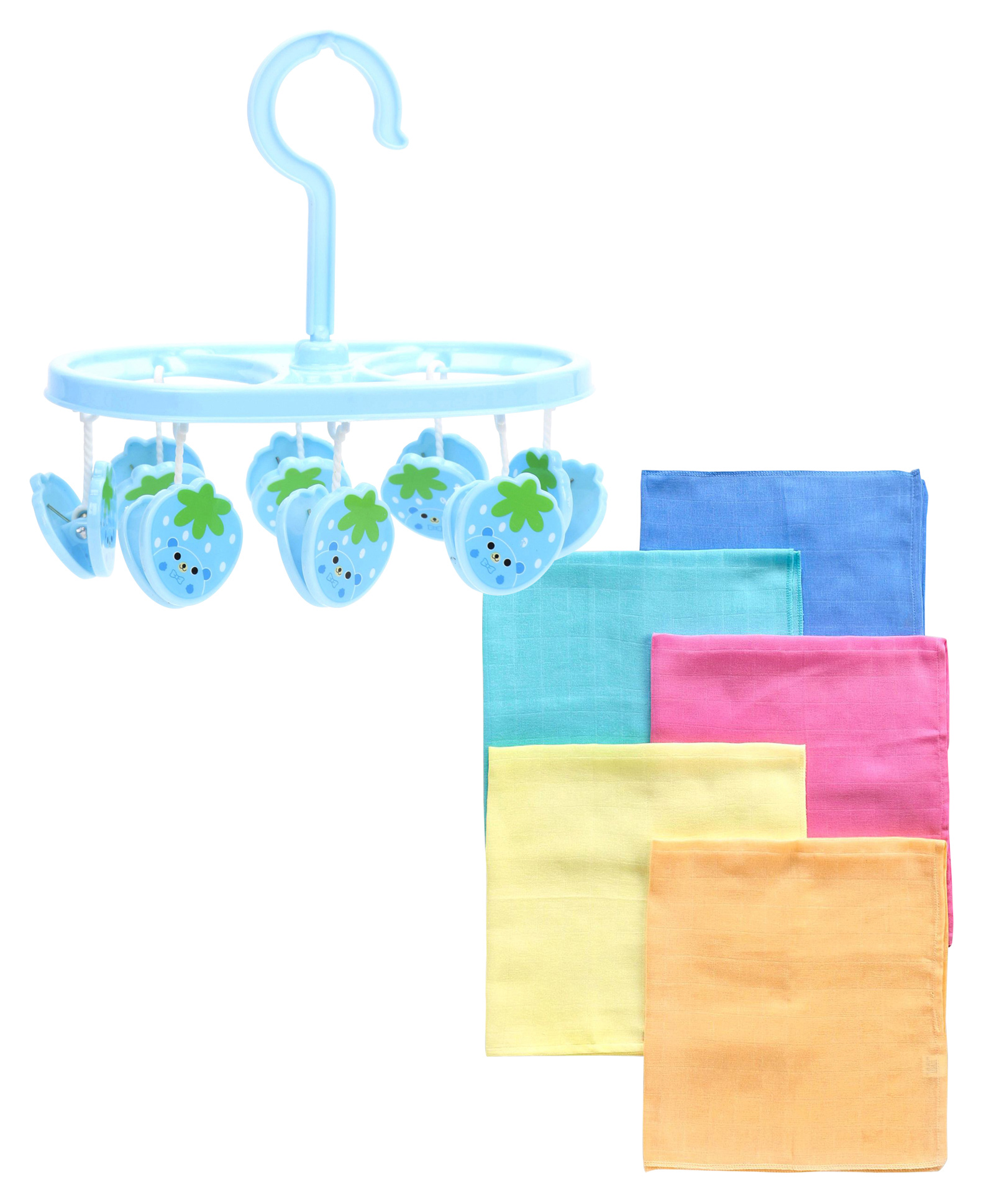 Babyhug Square Muslin Nappy Set Extra Large Pack Of 5  & hanger with 8 clips image 1