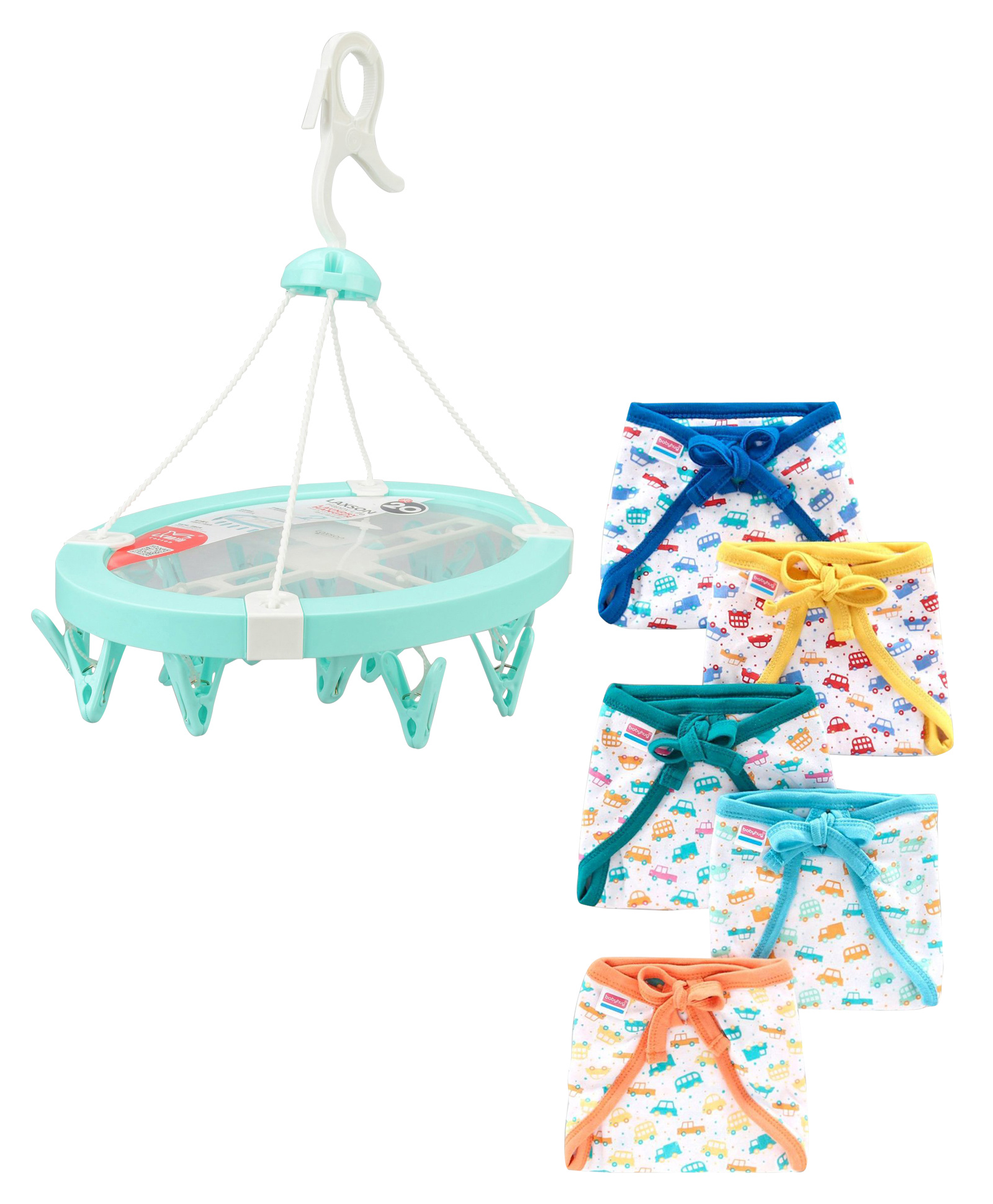 Babyhug U Shape Reusable Printed Cloth Nappy Set Lace Large Pack Of 5 & hanger with 20 clips-image-5