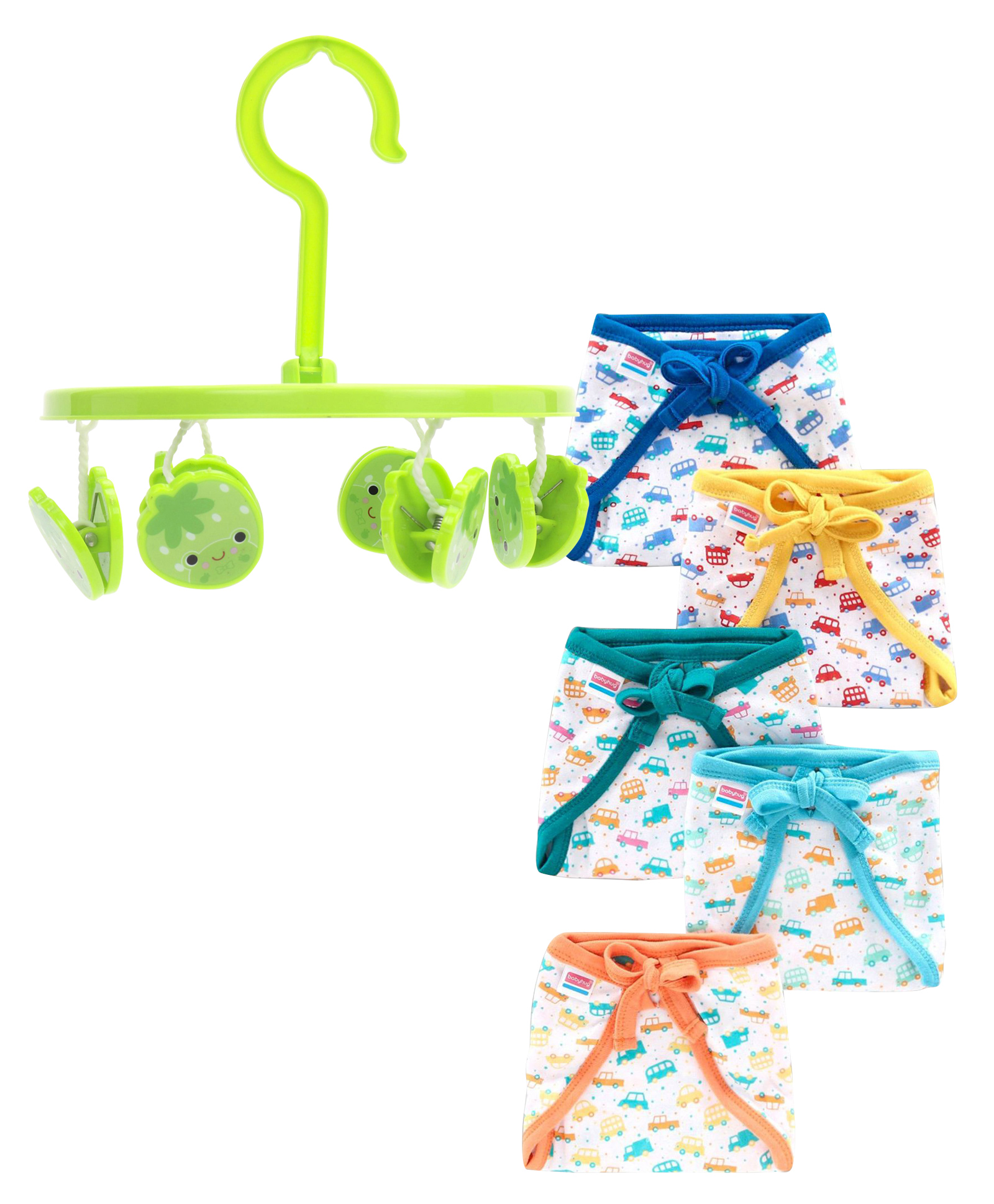 fab n funky Babyhug U Shape Reusable Printed Cloth Nappy Set Lace Medium Pack Of 5 & hanger with 6 clips image 1