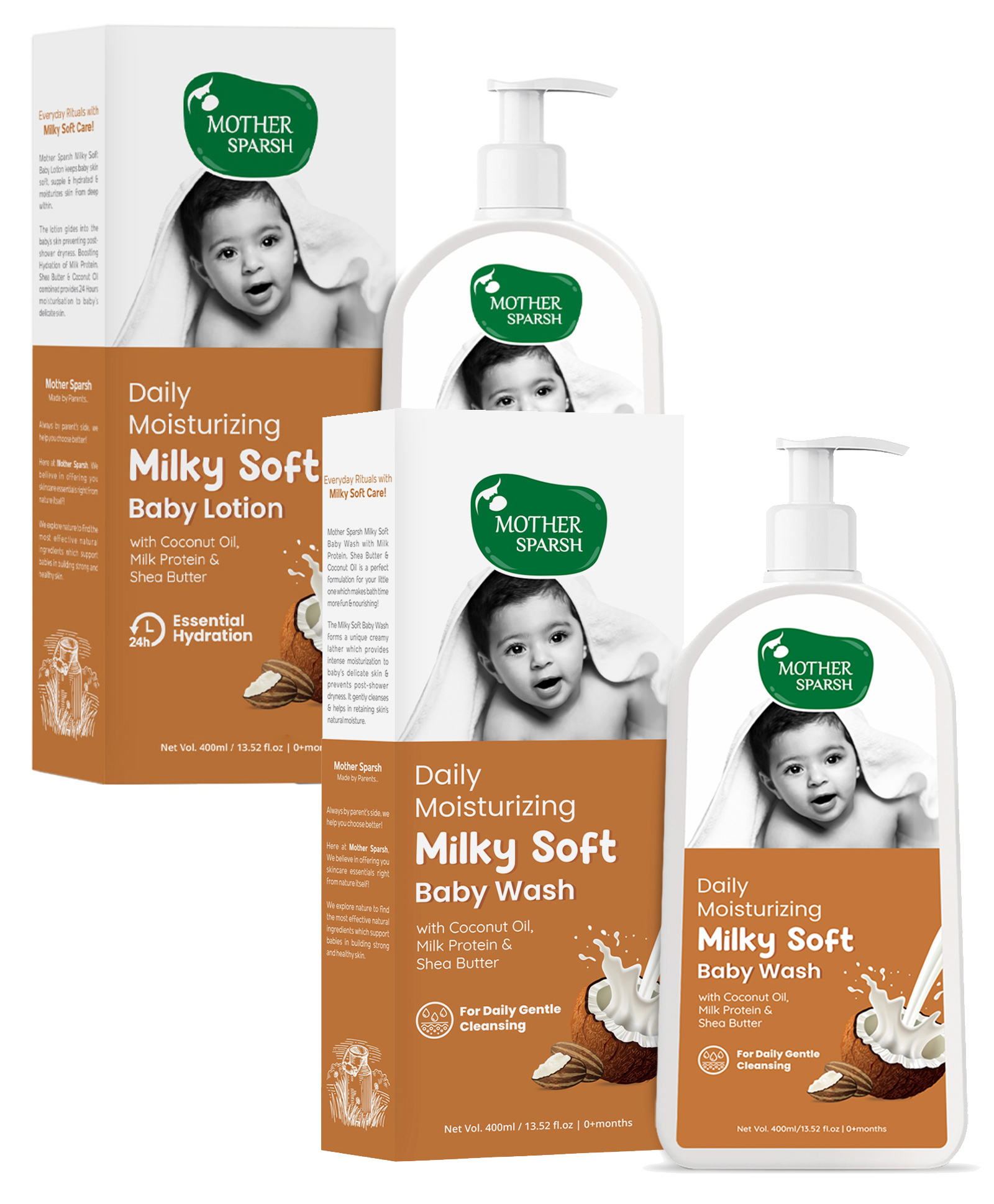 Mother Sparsh Daily Moisturizing Milky Soft Baby Lotion 400ml & Daily Moisturizing Milky Soft Baby Wash - 400 ml-image-20