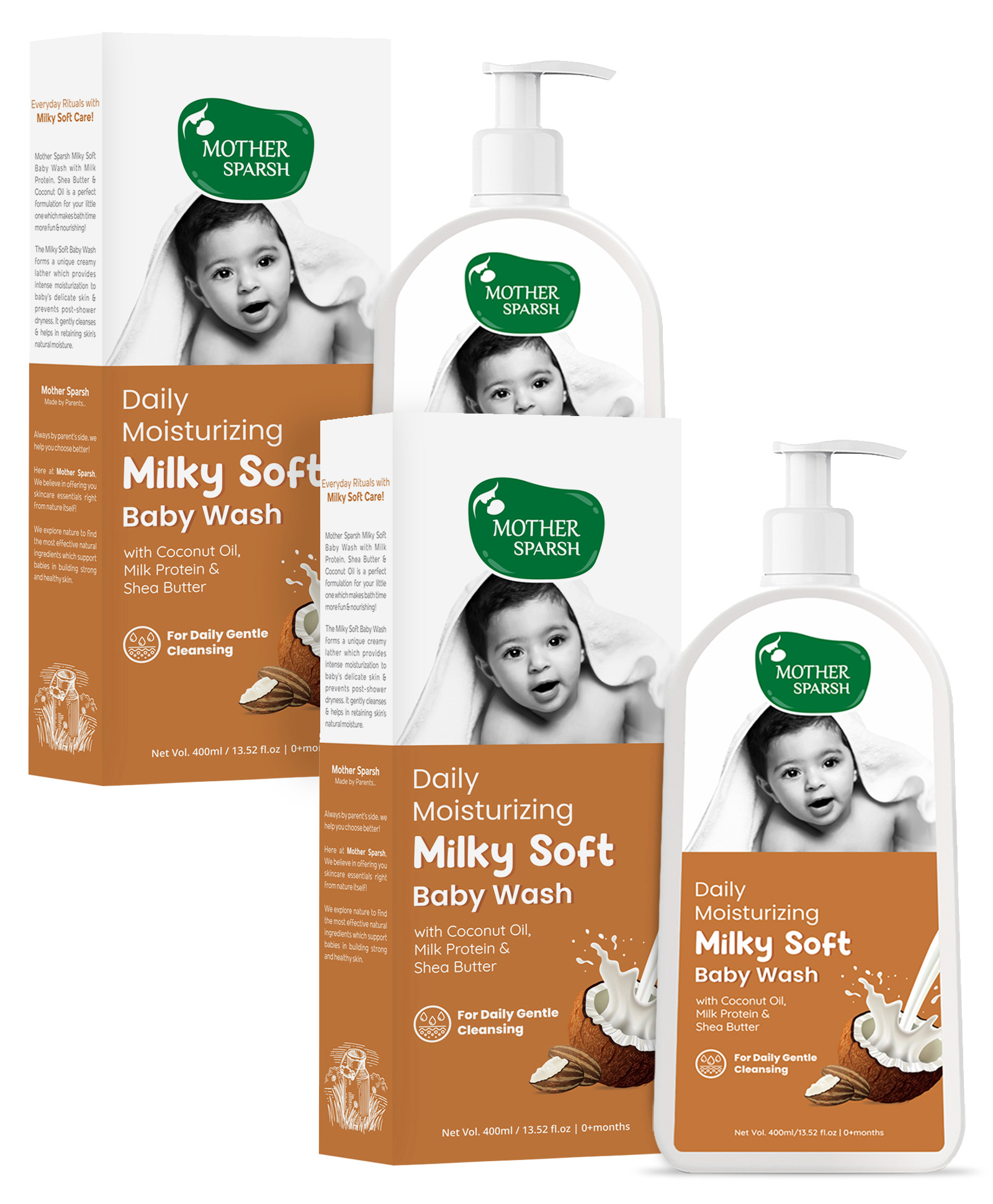 Mother Sparsh Daily Moisturizing Milky Soft Baby Wash - 400 ml (Pack Of 2)-image-17