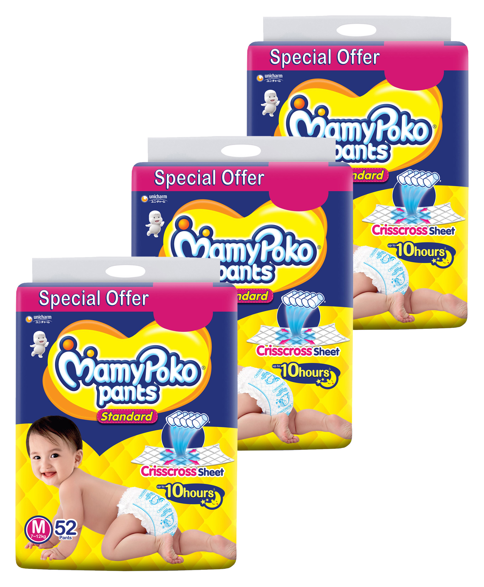 Buy MamyPoko Pants Standard Pant Style Diapers (Medium) 52 (Pack of 3