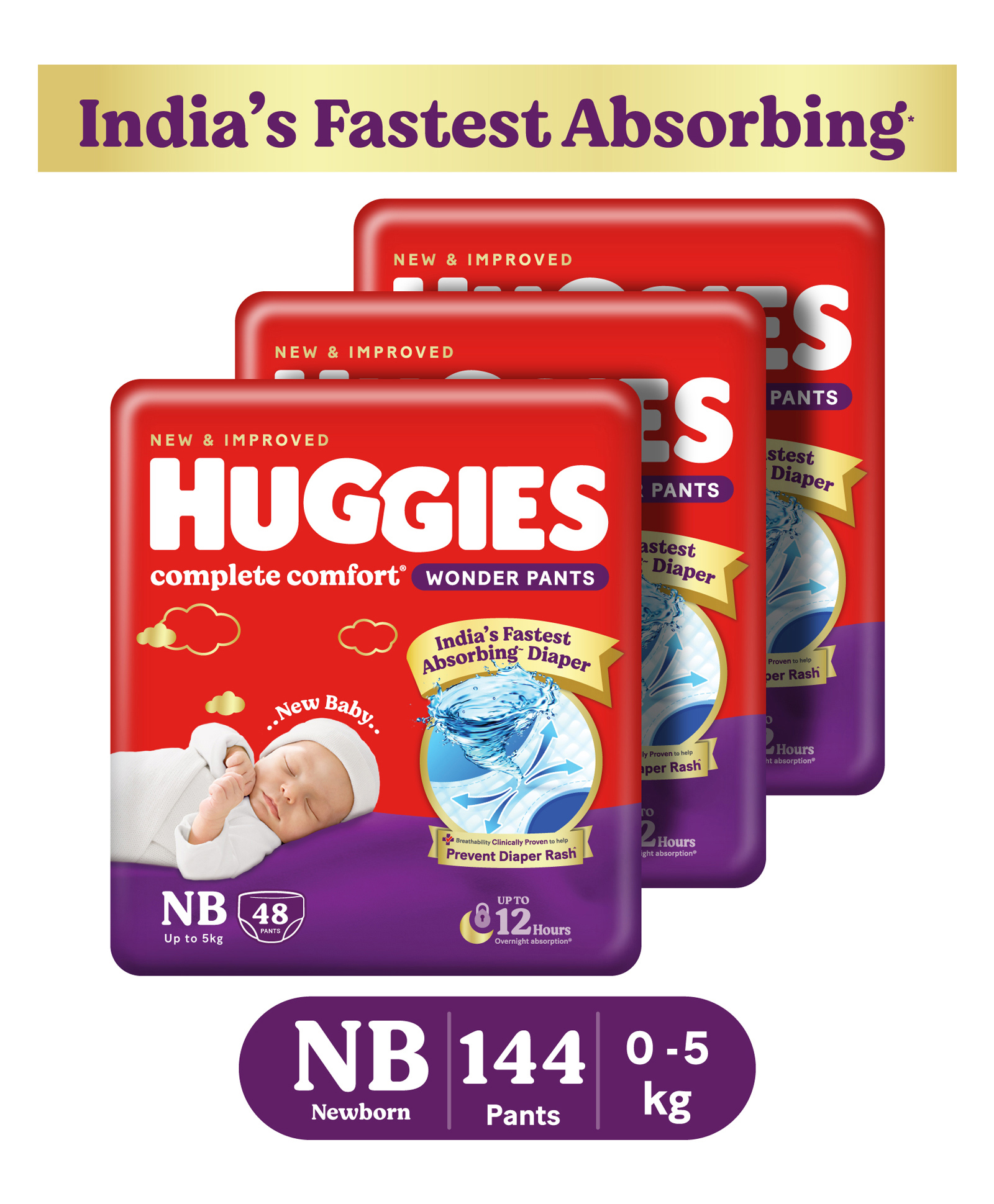Huggies Wonder Pants Newborn - Extra Small (NB-XS) Size Baby Diaper Pants India's Fastest Absorbing Diaper - 48 Pieces - (Pack of 3)-image-19