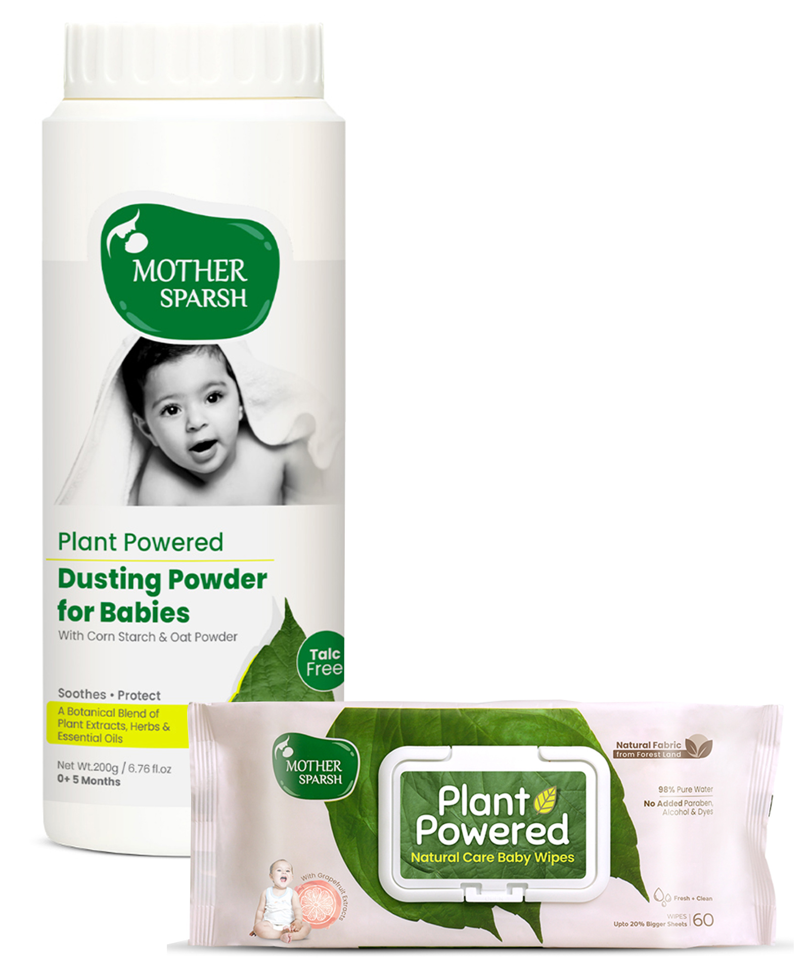 Mother Sparsh Plant Powered Dusting Powder For Babies -  200 g & Mother Sparsh Baby Plant Powered Natural Baby Wipes With Grapefruit Extract - 60 Pieces-picture-15
