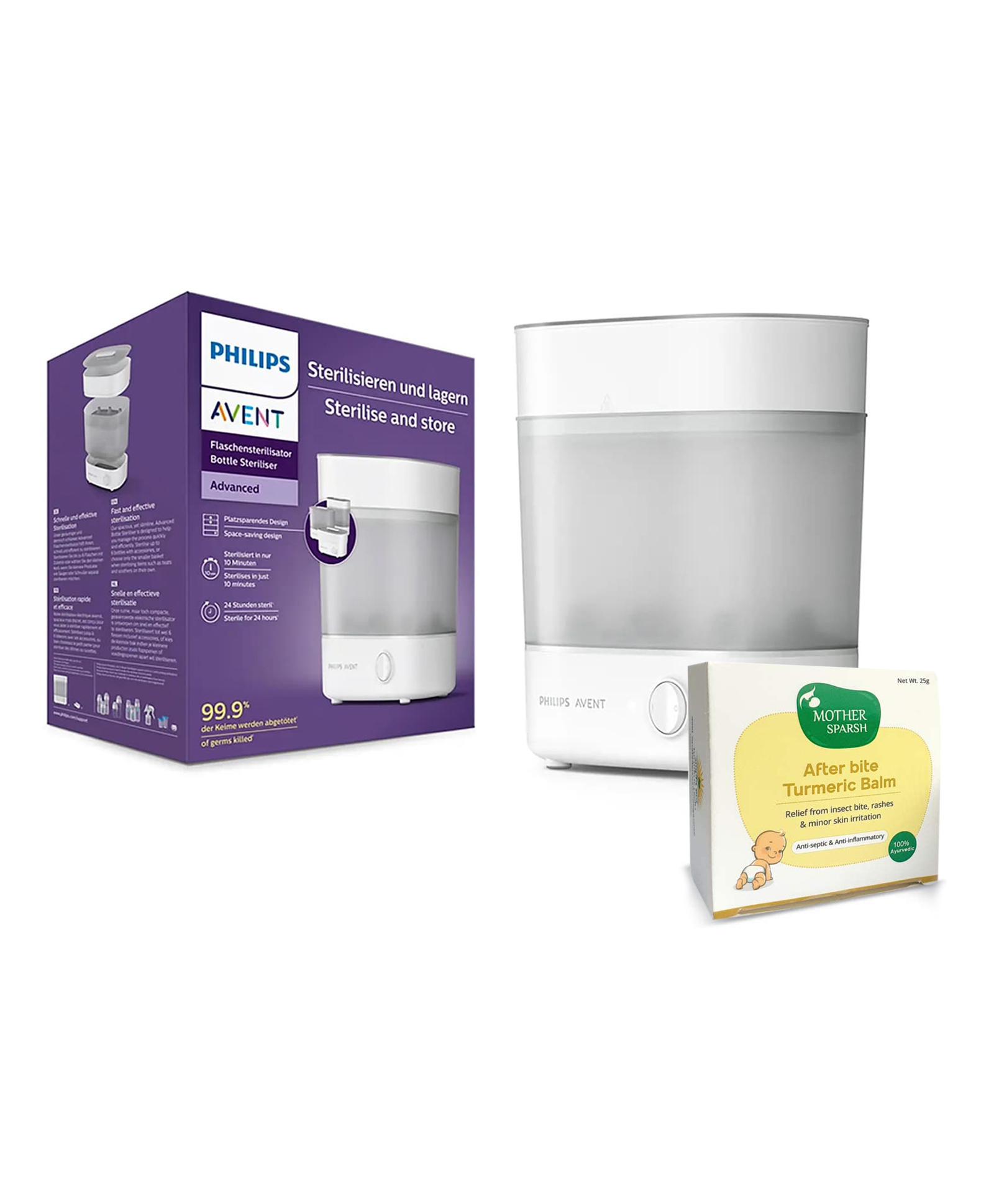 Avent Advanced Bottle Sterilizer Natural Steam Sterilization and Mother Sparsh After Bite Turmeric Balm - 25 gm