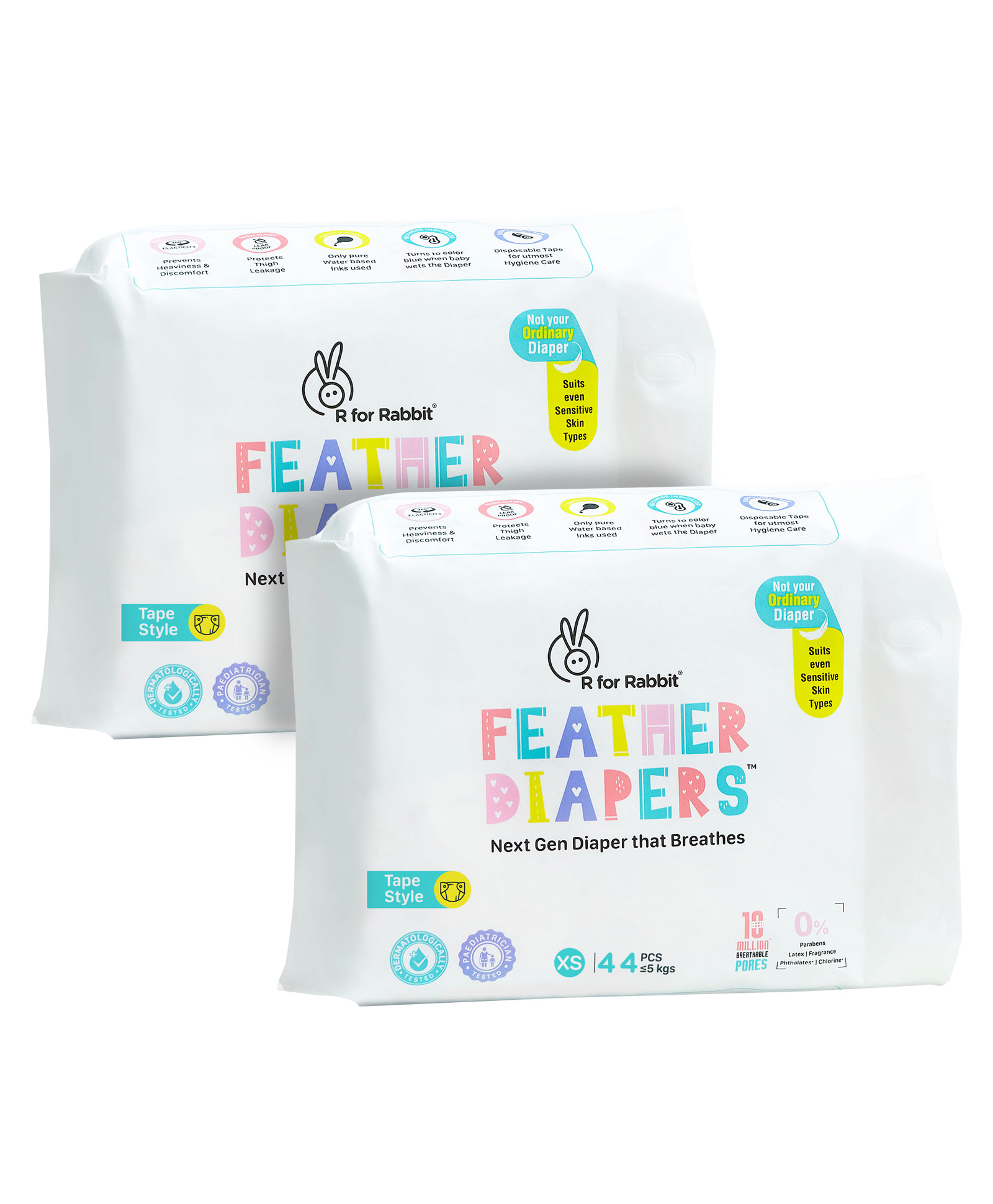 R for Rabbit Tape Style Premium Feather Diapers Extra Small - 44 Pieces (Pack of 2)-picture-38