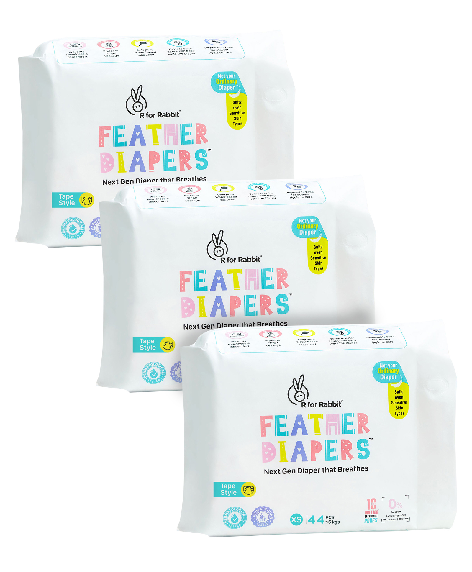R for Rabbit Tape Style Premium Feather Diapers Extra Small - 44 Pieces (Pack of 3)-picture-11