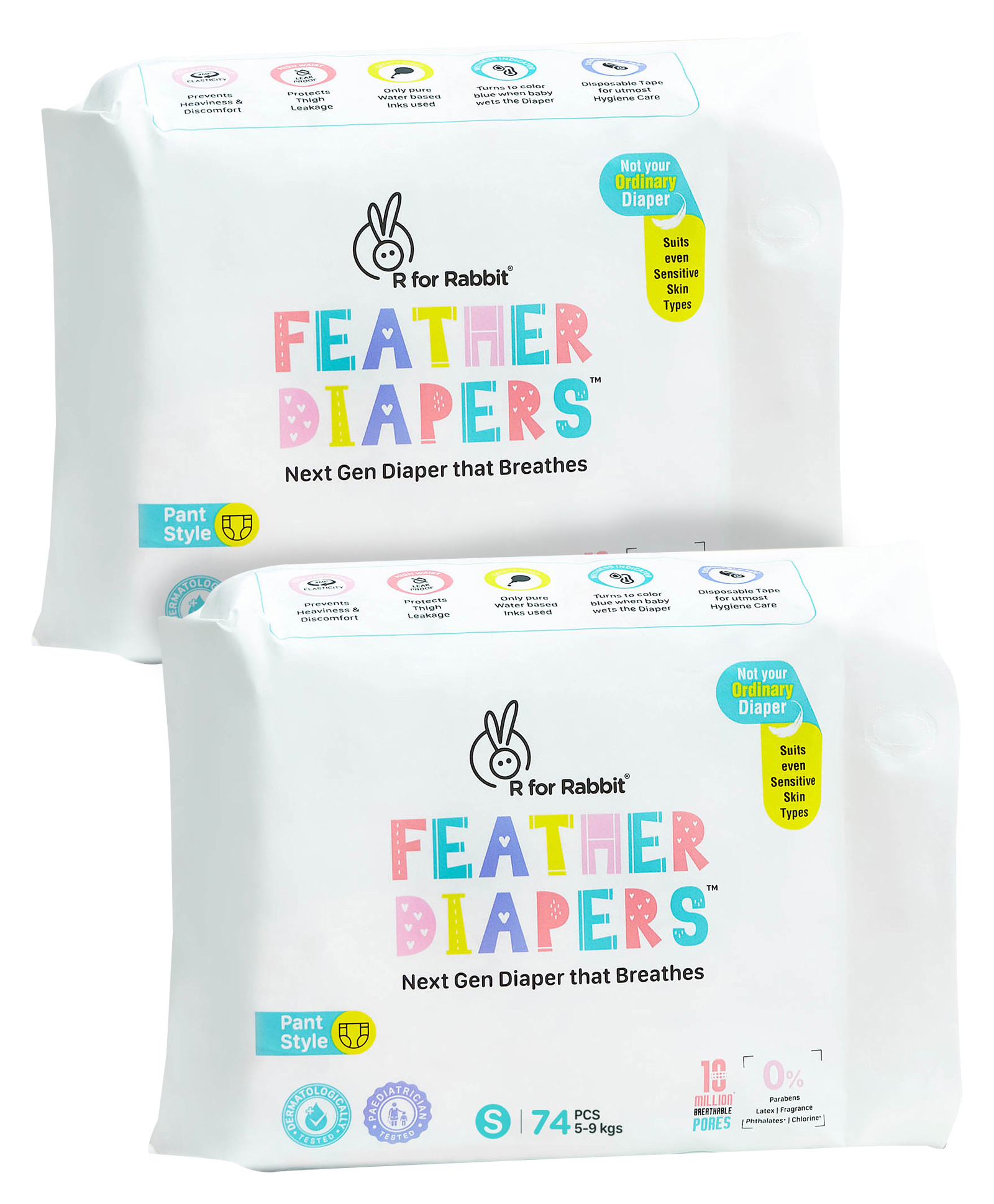 R for Rabbit Feather Diaper Pants Size S - 74 Counts (Pack of 2) image 1