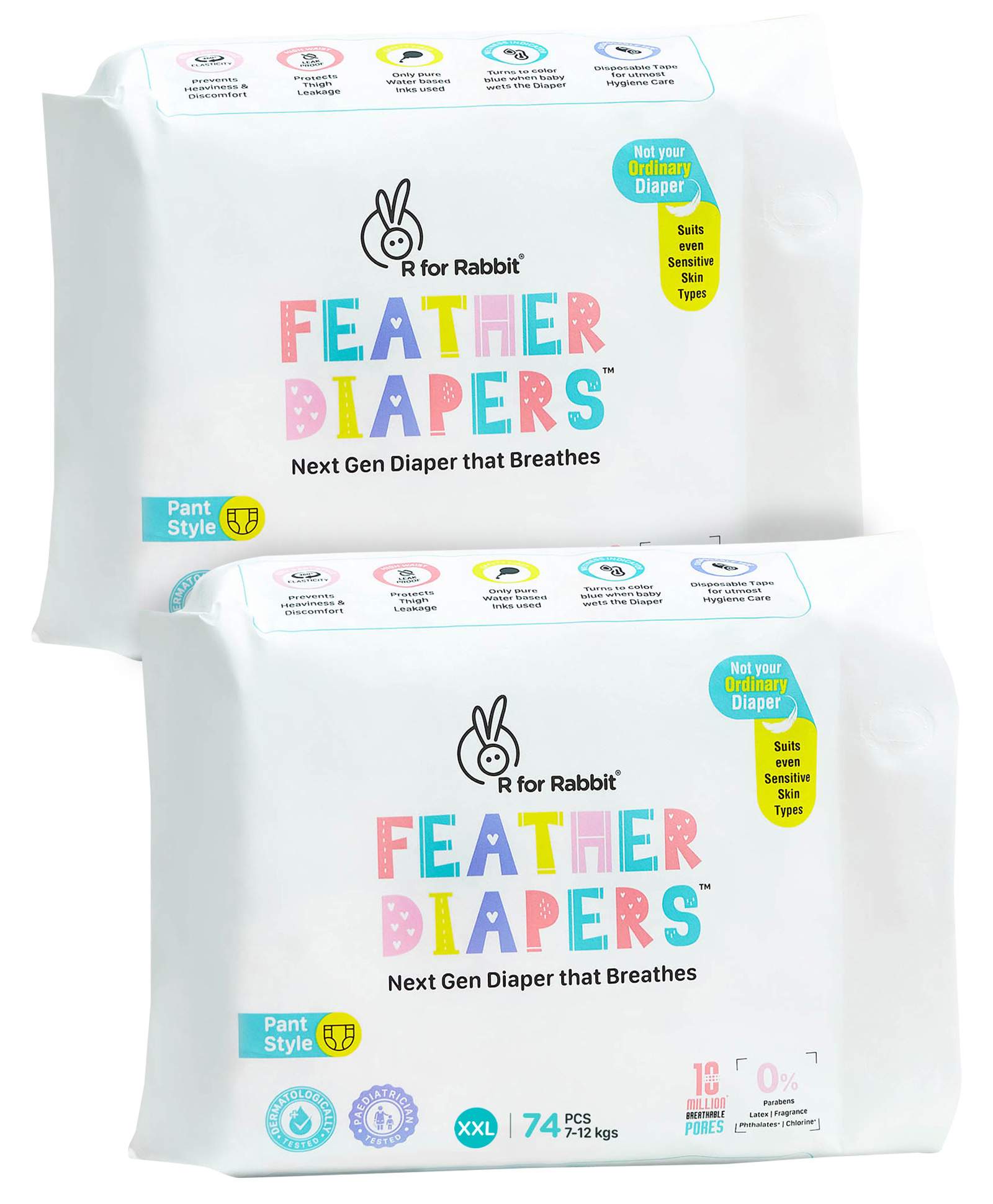 R for Rabbit Feather Diaper Pants Size XXL - 72 Counts (Pack of 2) image 1