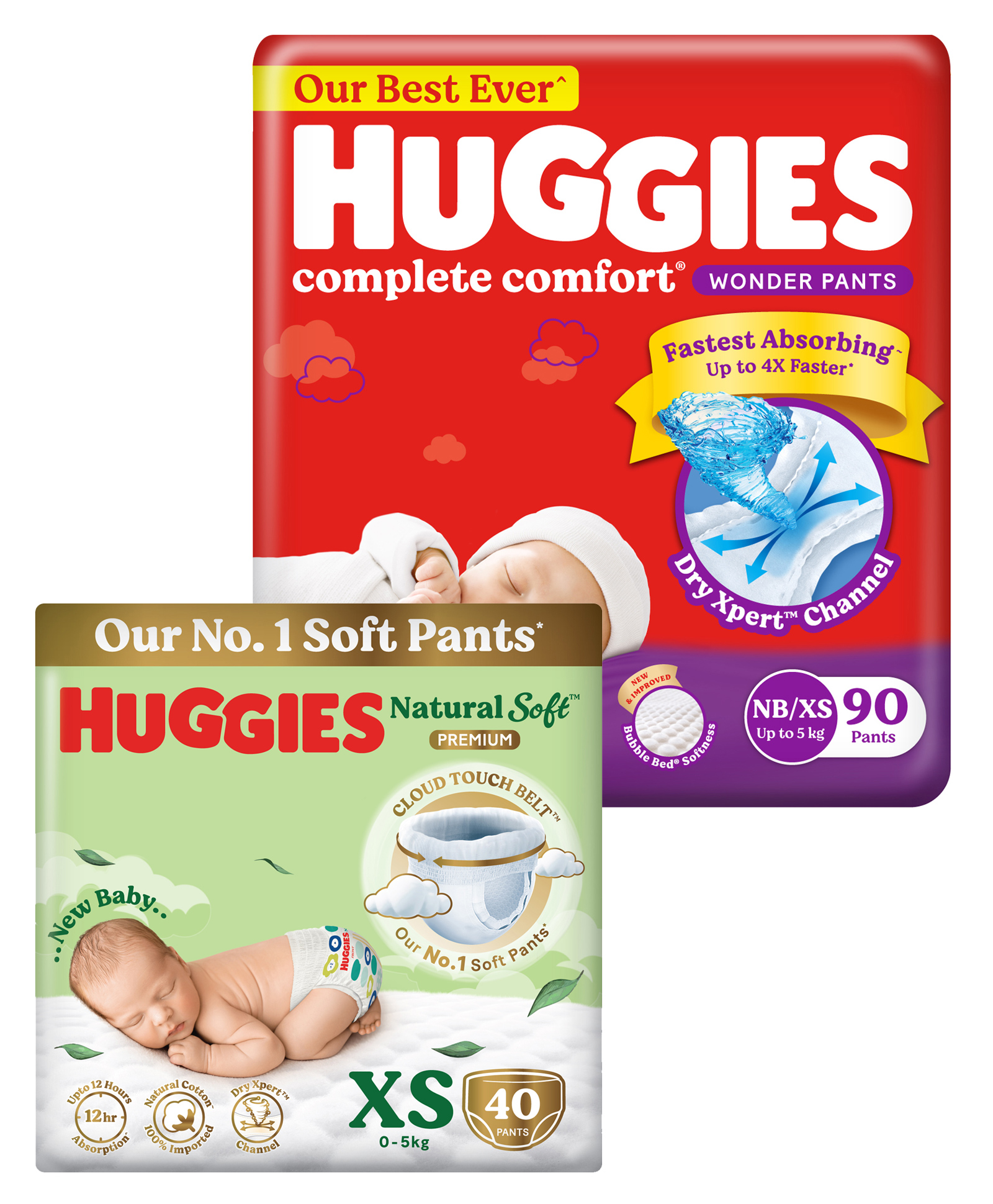 Huggies 5 in 1 Comfort Complete Comfort Dry Pants New Born Extra Small Size Baby Diaper Pants - 90 Pieces and Huggies Natural Soft Premium Baby Diaper Pants, Extra Small Size (0-5 Kgs), Pack of 40-image-24