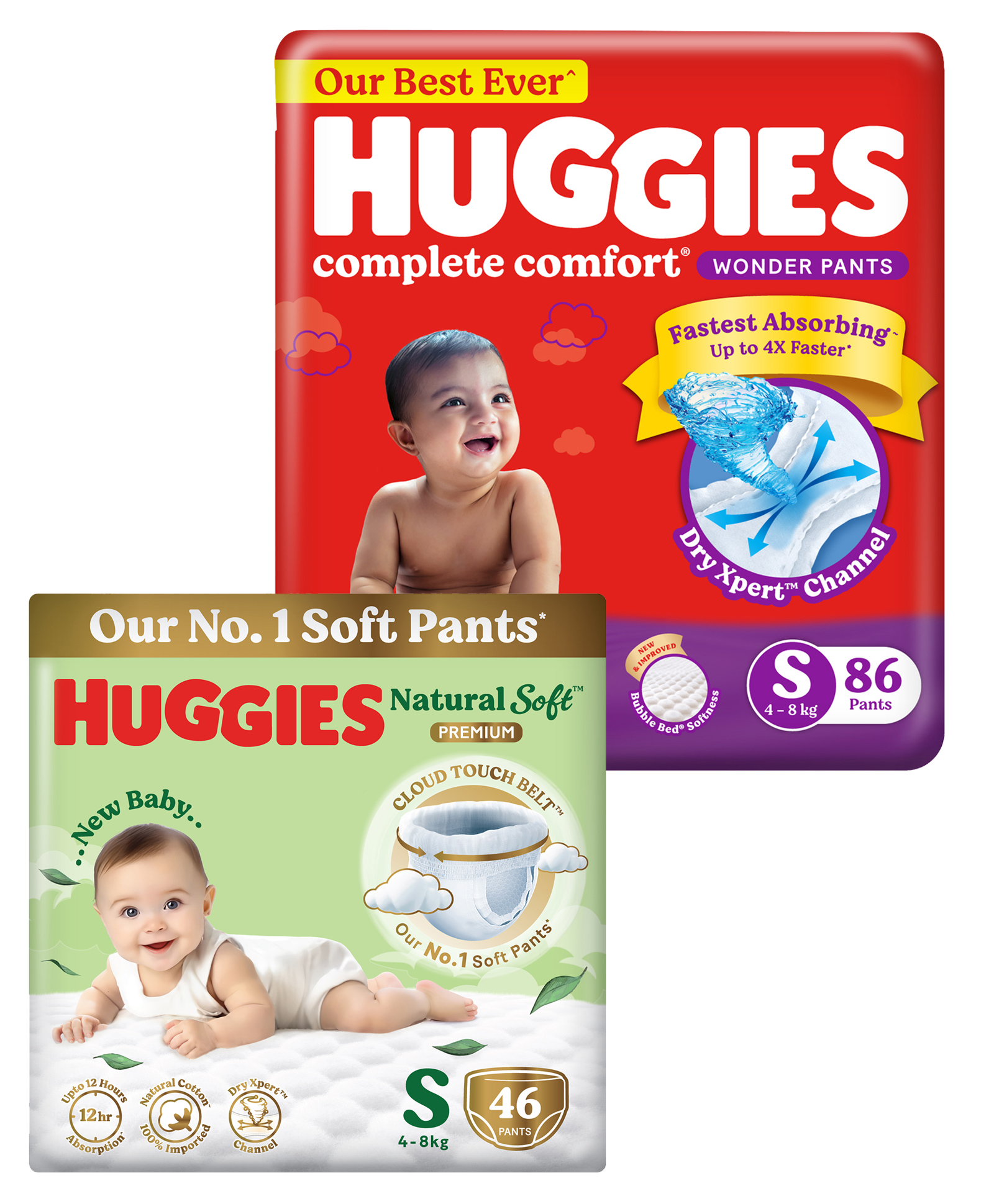 Huggies Wonder Pants Small (S) Size Baby Diaper Pants with 5 in 1 Comfort - 86 Pieces and Huggies Natural Soft Premium Baby Diaper Pants, Small Size (4-8 Kgs), Pack of 46-picture-11