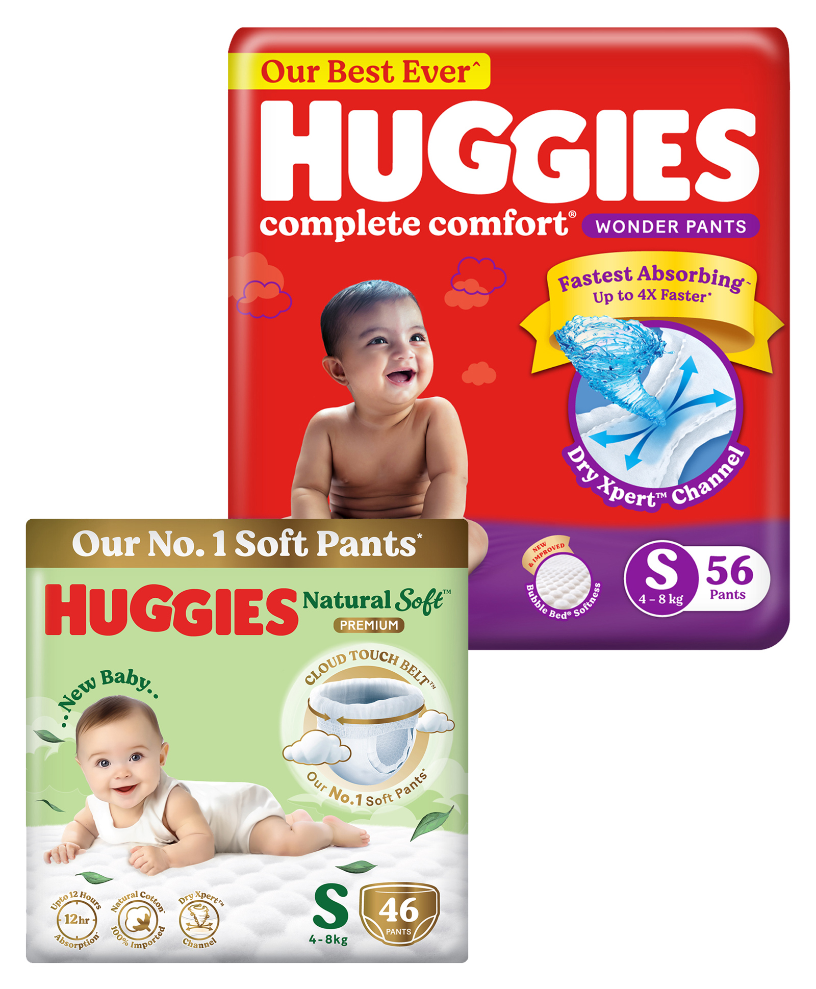 Huggies Wonder Pants Small Pant Style Diapers - 56 Pieces and Huggies Natural Soft Premium Baby Diaper Pants, Small Size (4-8 Kgs), Pack of 46-picture-46