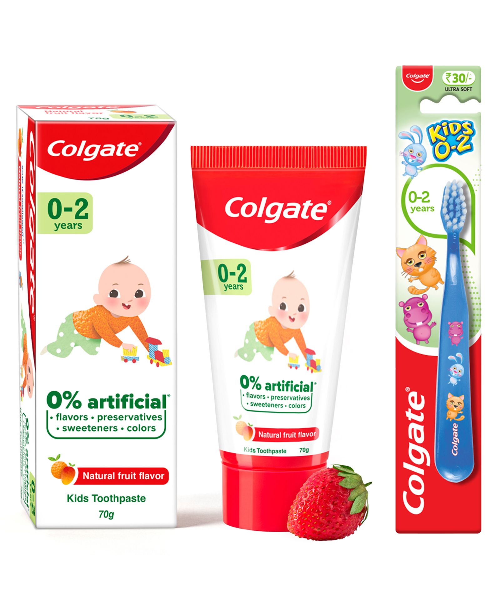 Colgate Baby Toothpaste Tube Natural Fruit Flavour Fluoride Free - 70 gm & Extra Soft Bristle Toothbrush - Blue-image-13