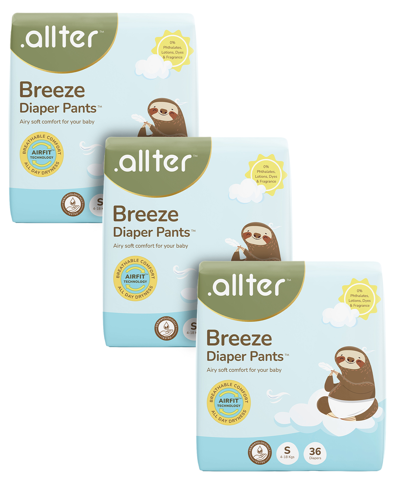 allter Breeze baby diaper pants|S Size(4-8kg)|36 Count(Pack of 3)-image-6