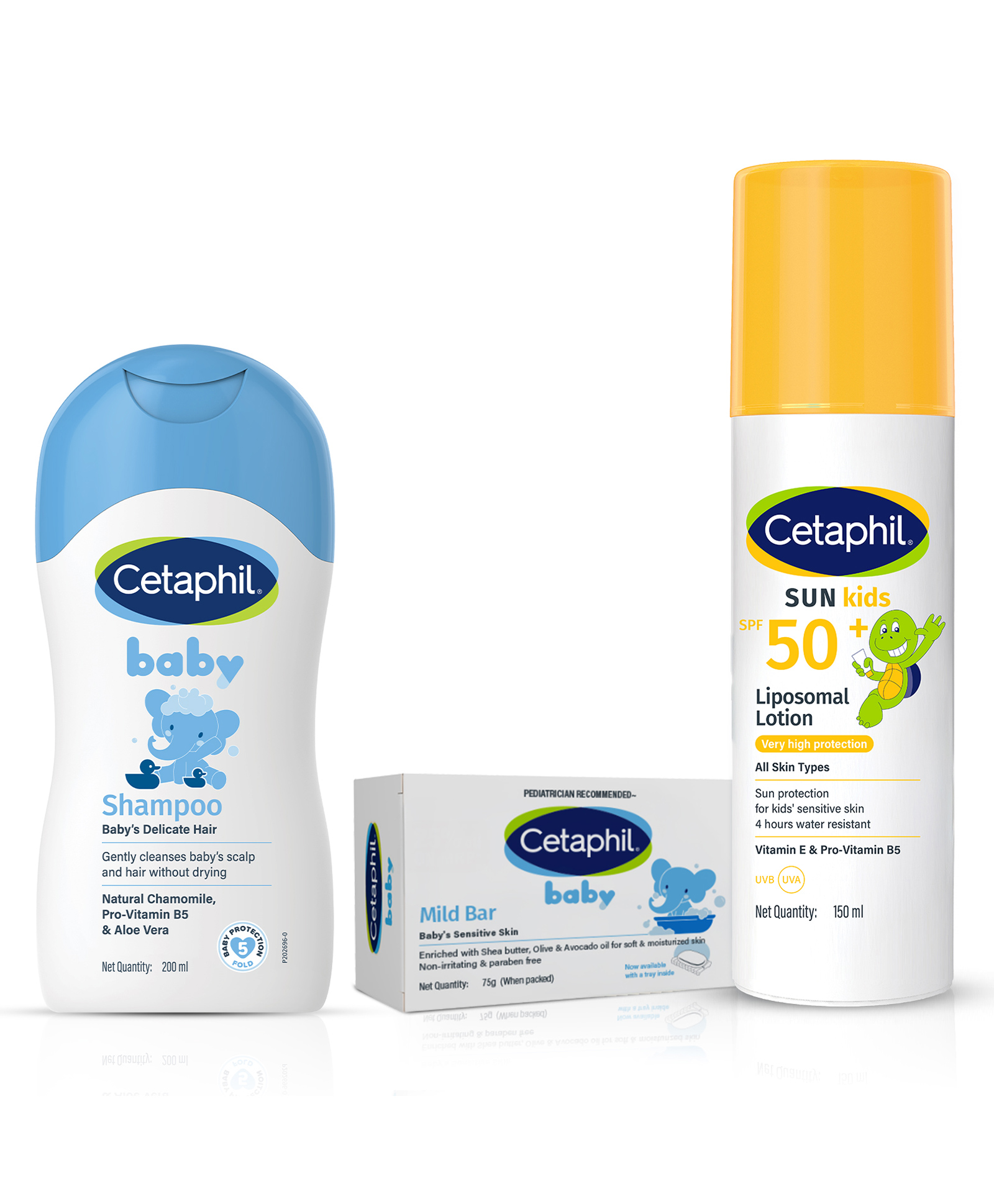 Cetaphil Baby Shampoo With Natural Chamomile - 200 ml, Mild Bar - 75 g And Sunscreen - Sun Kids Liposomal Lotion SPF50+|150 ML-image-26