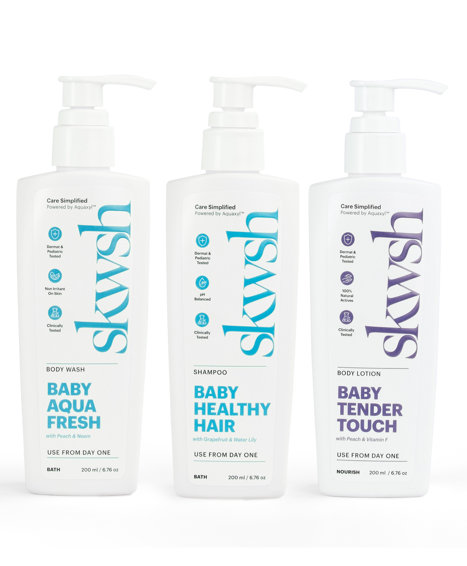 Skwsh Baby Aqua Fresh Body Wash With Peach & Neem - 200 ml, Healthy Hair Shampoo - 200 ml And Tender Touch Body Lotion - 200 ml-image-15