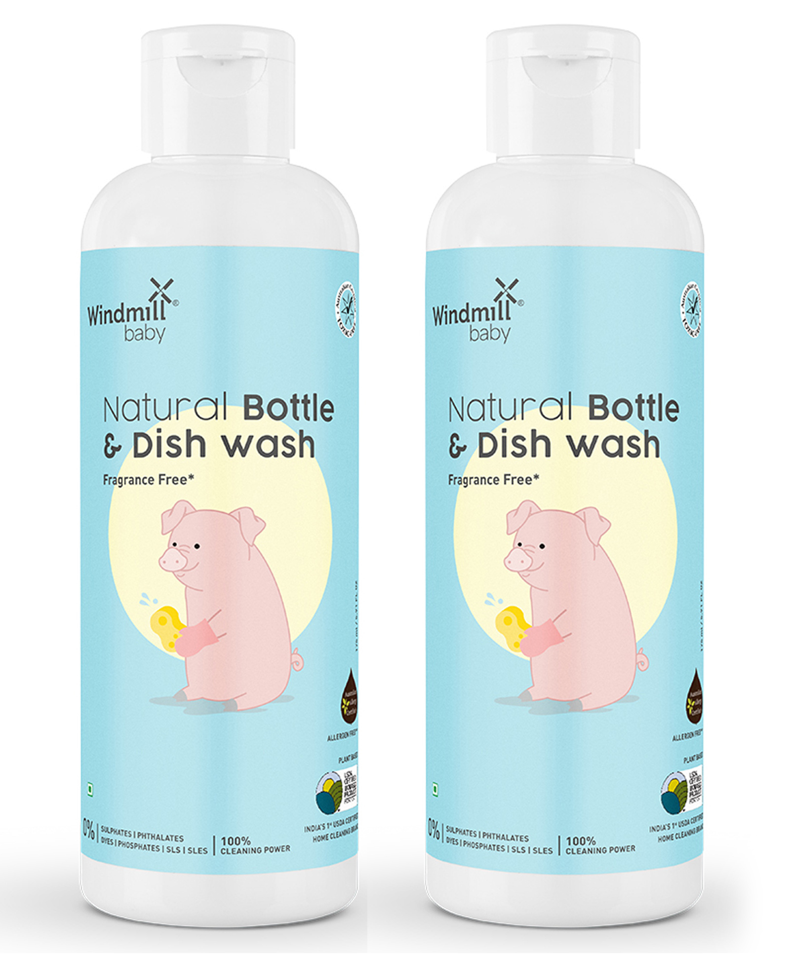 Windmill Baby Natural Bottle & Dish Wash Anti Bacterial Liquid Cleanser - 175 ml- Pack of 2-image-0