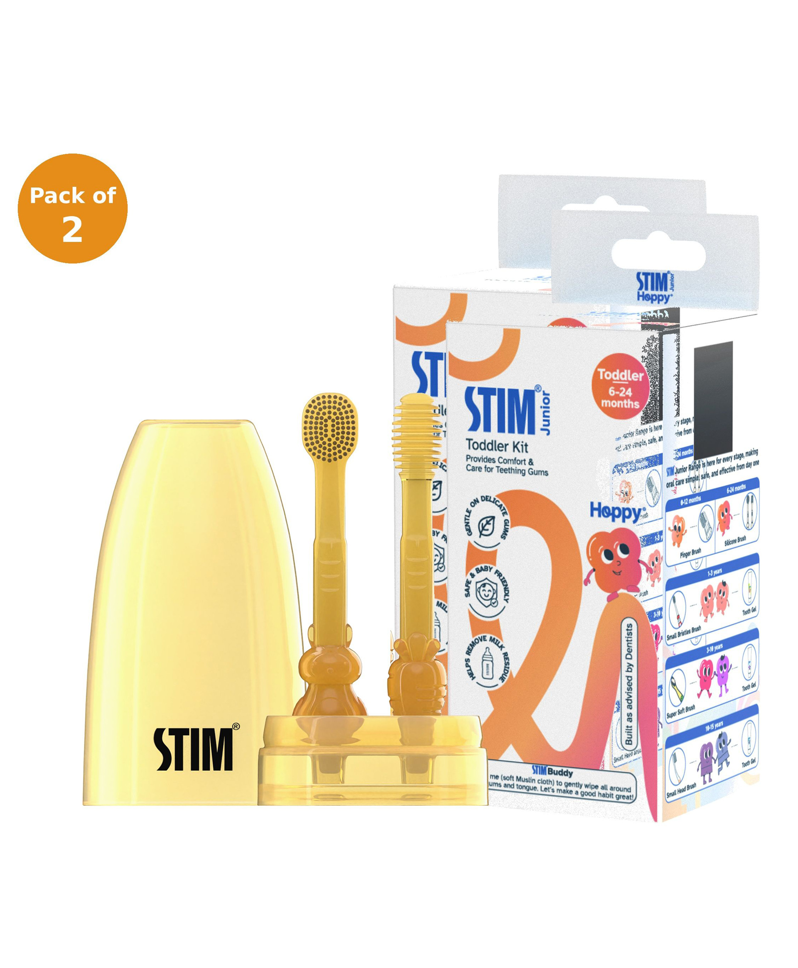 STIM Junior Soft silicone bristle toothbrush with tongue cleaner and Muslin cloth- Pack of 2-picture-13