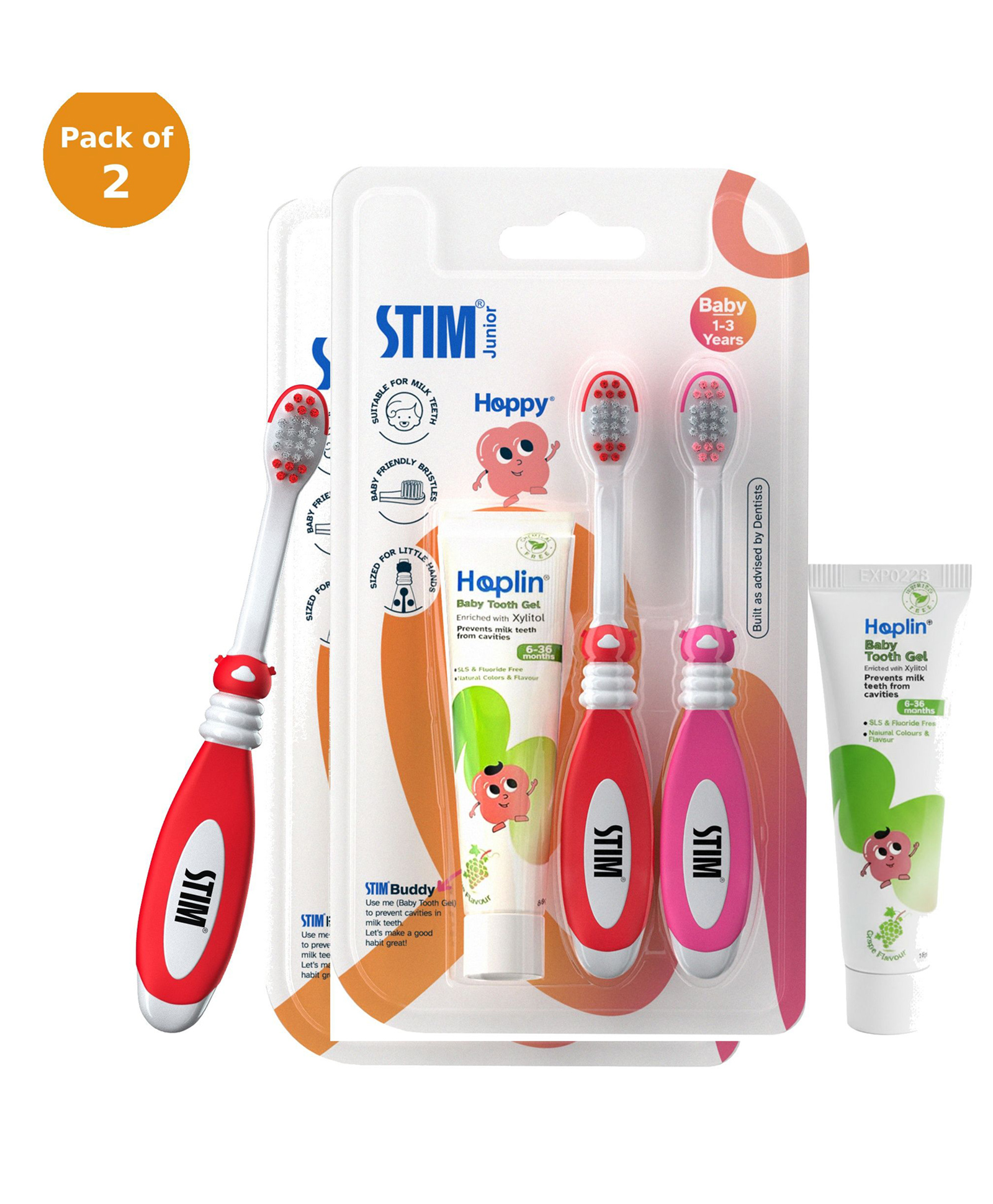 STIM Junior Ultra soft baby toothbrush for 1-3 years - Multicolor toothpaste free pack of 2-image-46