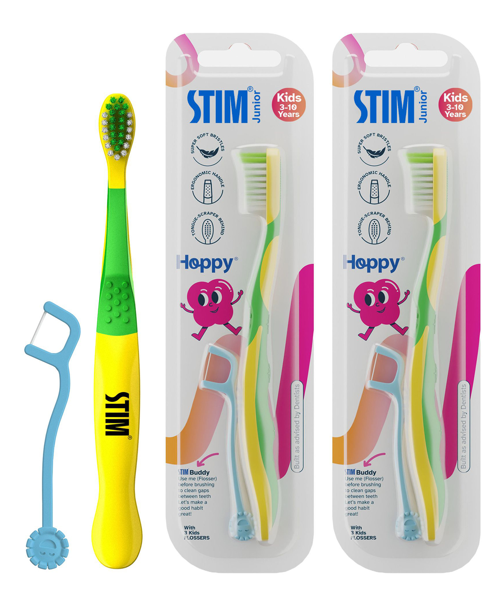 STIM Junior Ultra soft toothbrush with tongue scrapper | comes with flosser | Dentist Choice | Multicoloured- Pack of 2-image-26