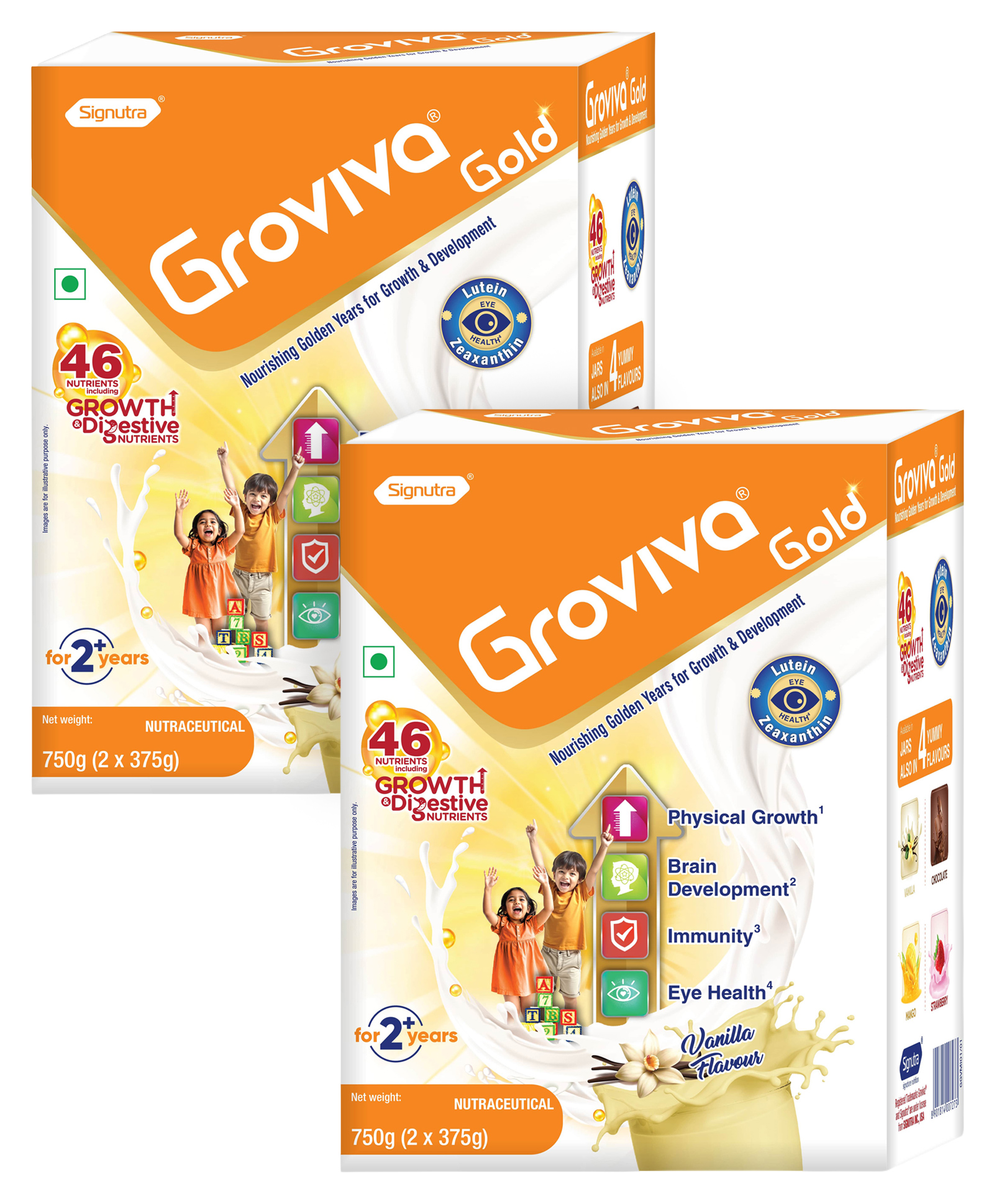 Groviva Gold Milk Protein Powder for Kids | 2-6 Years | 750g Vanilla BIB| 46 Nutrients | Growth & Digestive Nutrients | Supports Physical Growth, Brain Development, Immunity & Eye Health - Pack of 2-picture-20