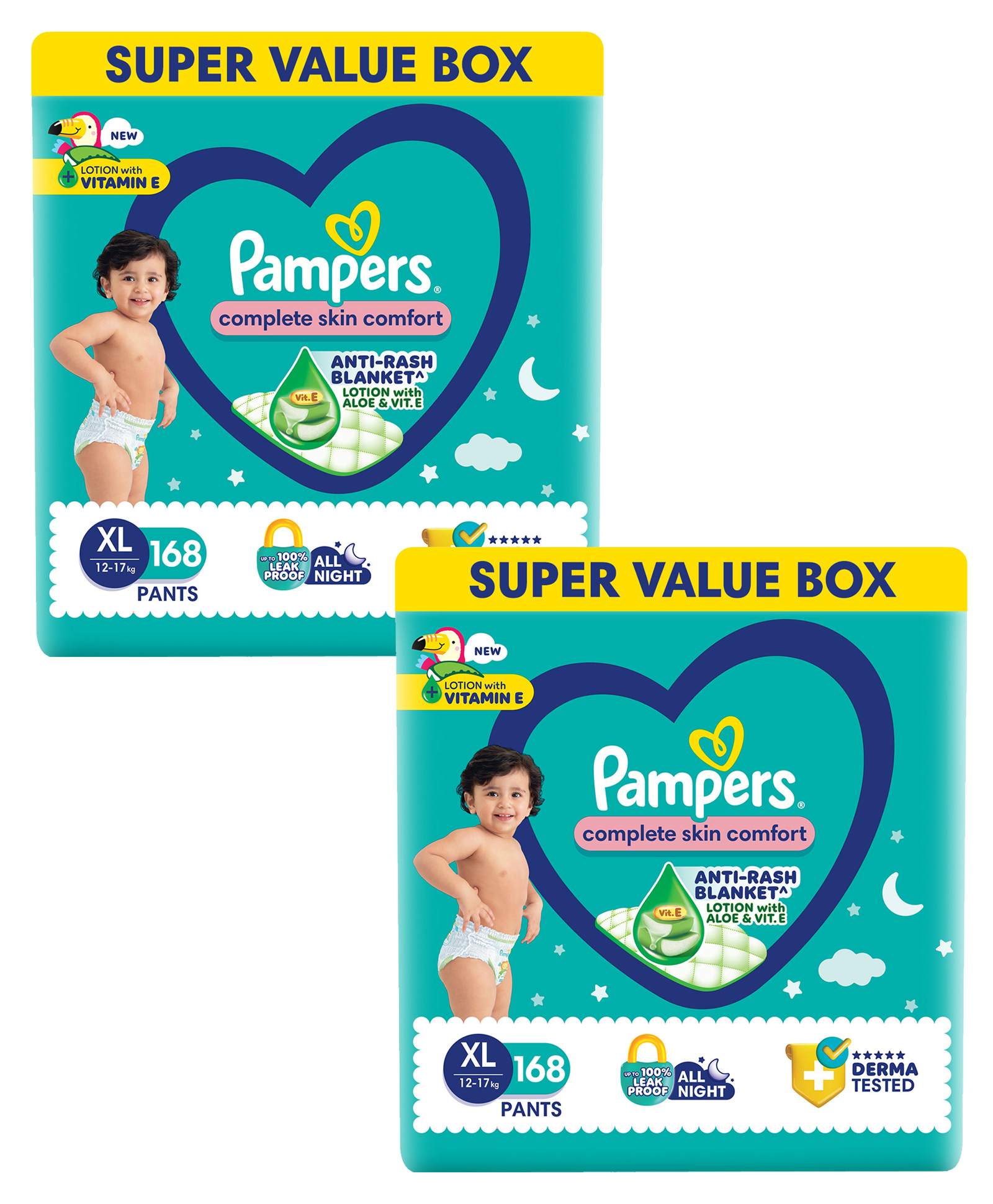 Pampers All Round Protection Pant Style Baby Diapers, X-Large (XL), 168 Count, 12-17kg, Anti-rash blanket, 360 degree Lotion with Aloe Vera(Pack of 2)-picture-0