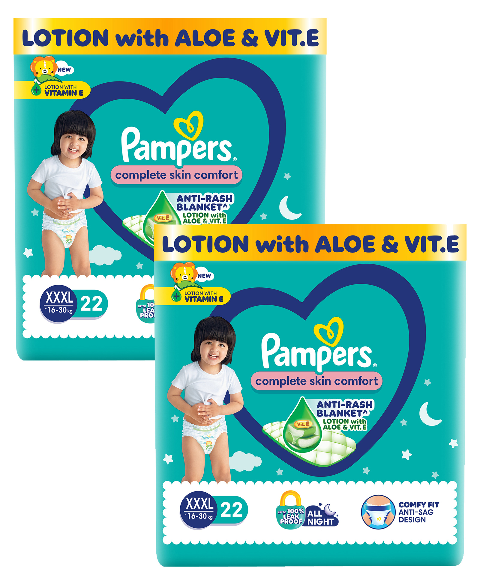 Pampers All round Protection Pants, Extra Extra Extra Large size baby diapers (XXXL) 22 Count, 16-30 kg, Anti-rash blanket, 360 degree Lotion with Aloe Vera(Pack of 2)-picture-48