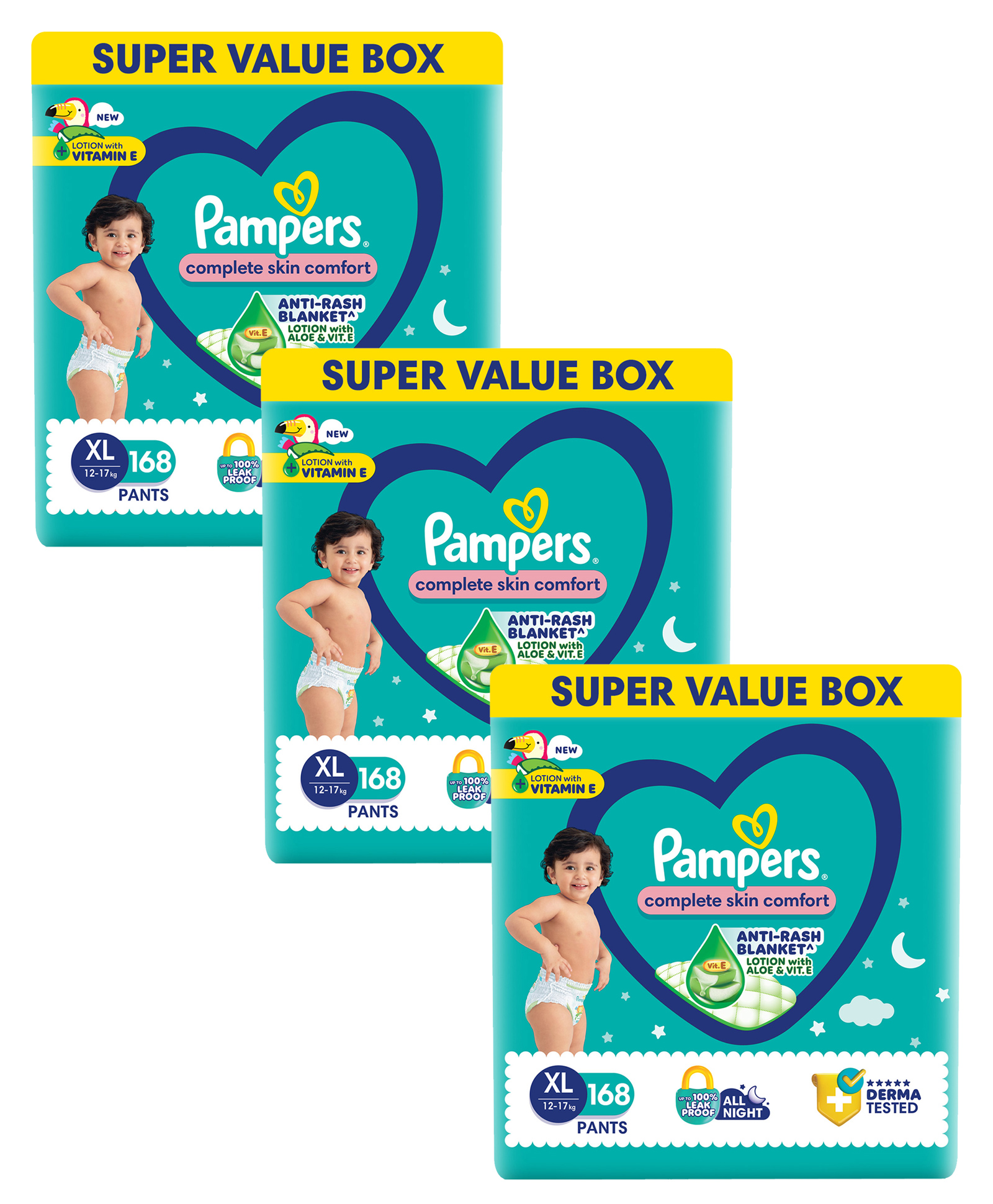 Pampers All Round Protection Pant Style Baby Diapers, X-Large (XL), 168 Count, 12-17kg, Anti-rash blanket, 360 degree Lotion with Aloe Vera(Pack of 3)-picture-35