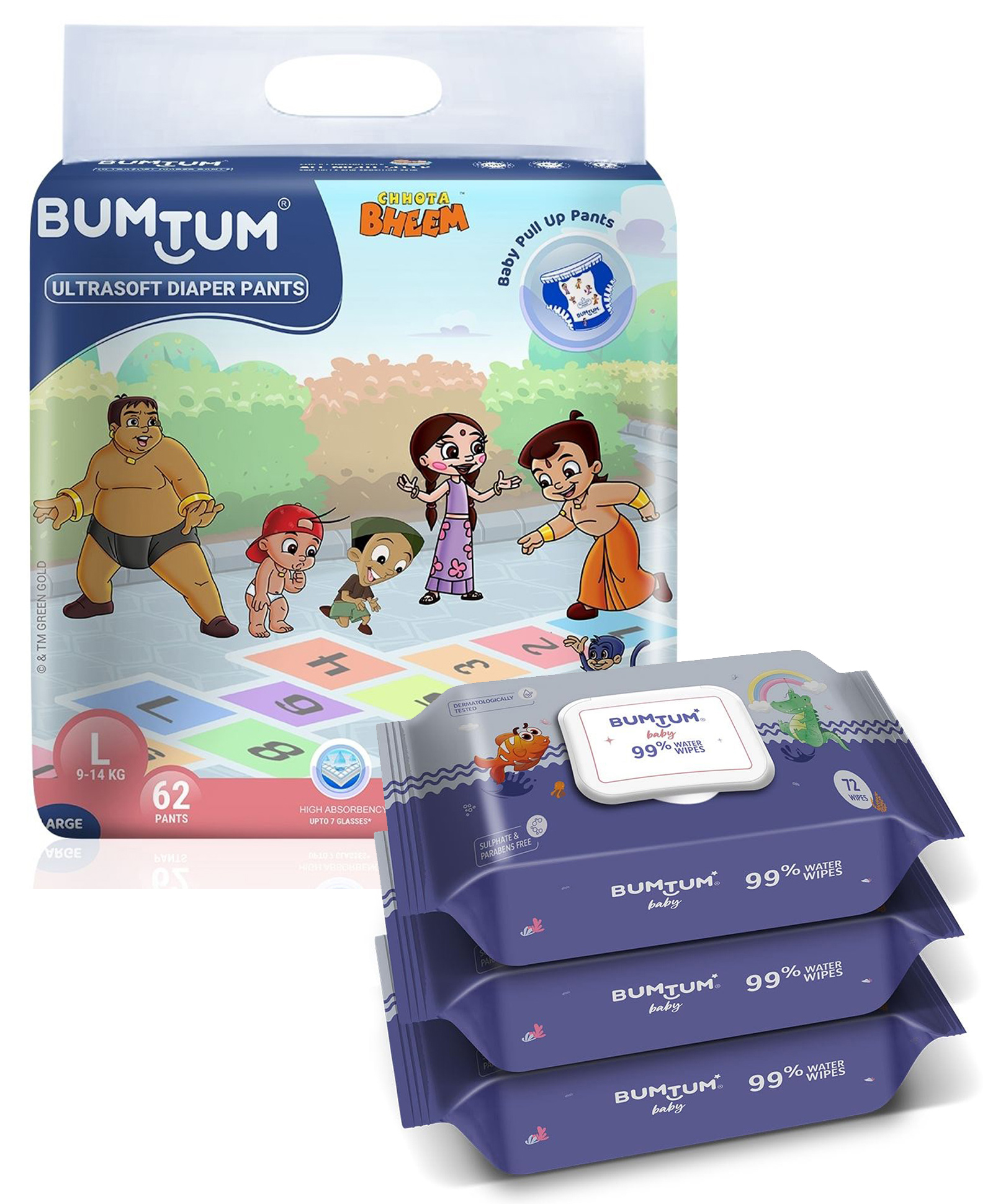 Bumtum Baby Diaper Pants Large- 62 Pieces & Bumtum Baby Gentle 99% Pure Water Soft Moisturizing Wet Wipes(Pack of 3, 72 Pcs. Per Pack)-picture-11